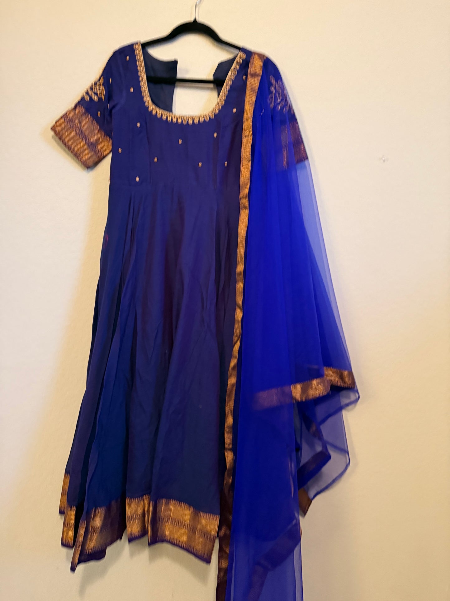 Blue Narayanpet Kolam Design Maggam Work Anarkali with Dupatta