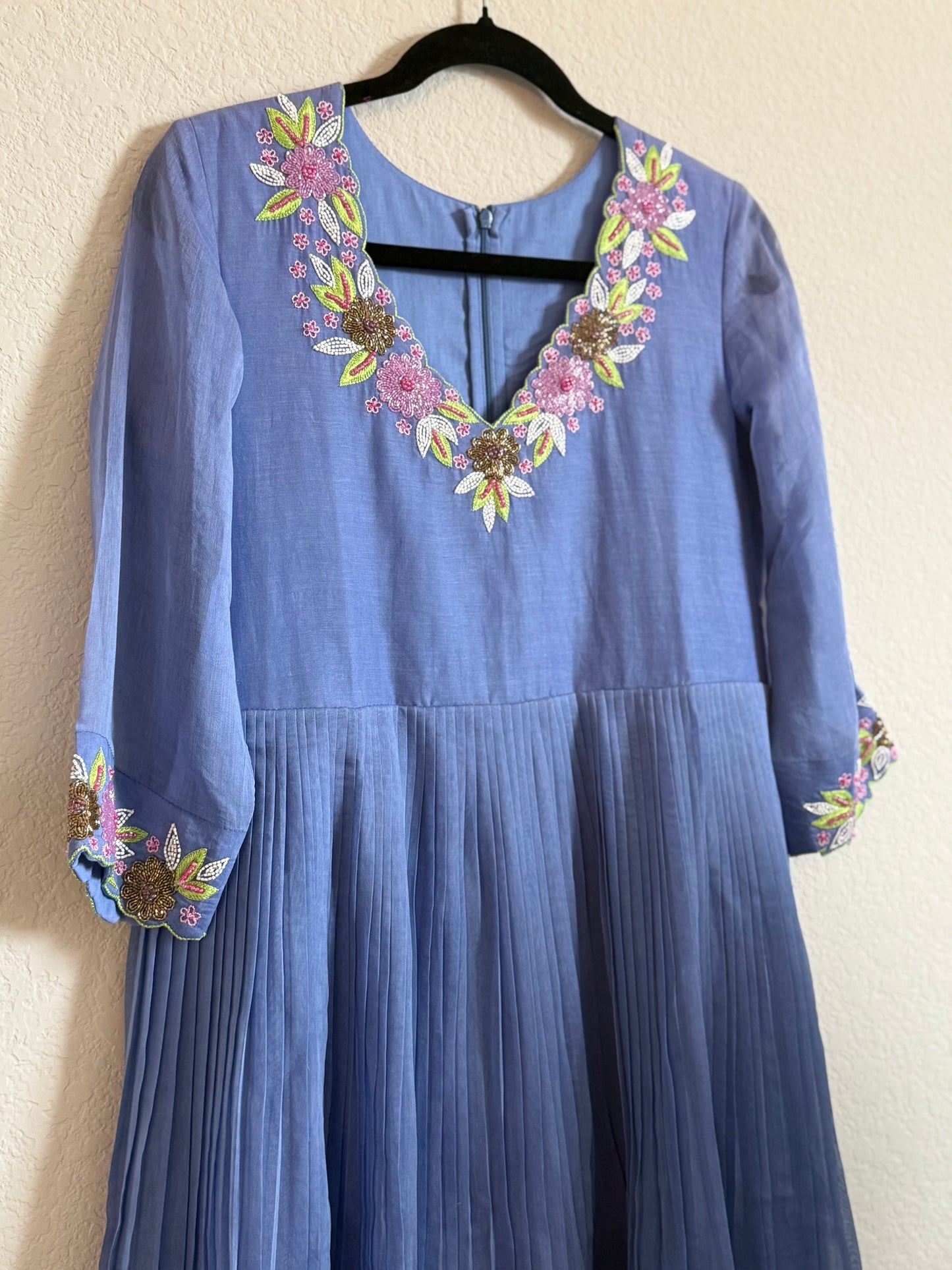 Blue Mul Chanderi Handwork Designer Dress