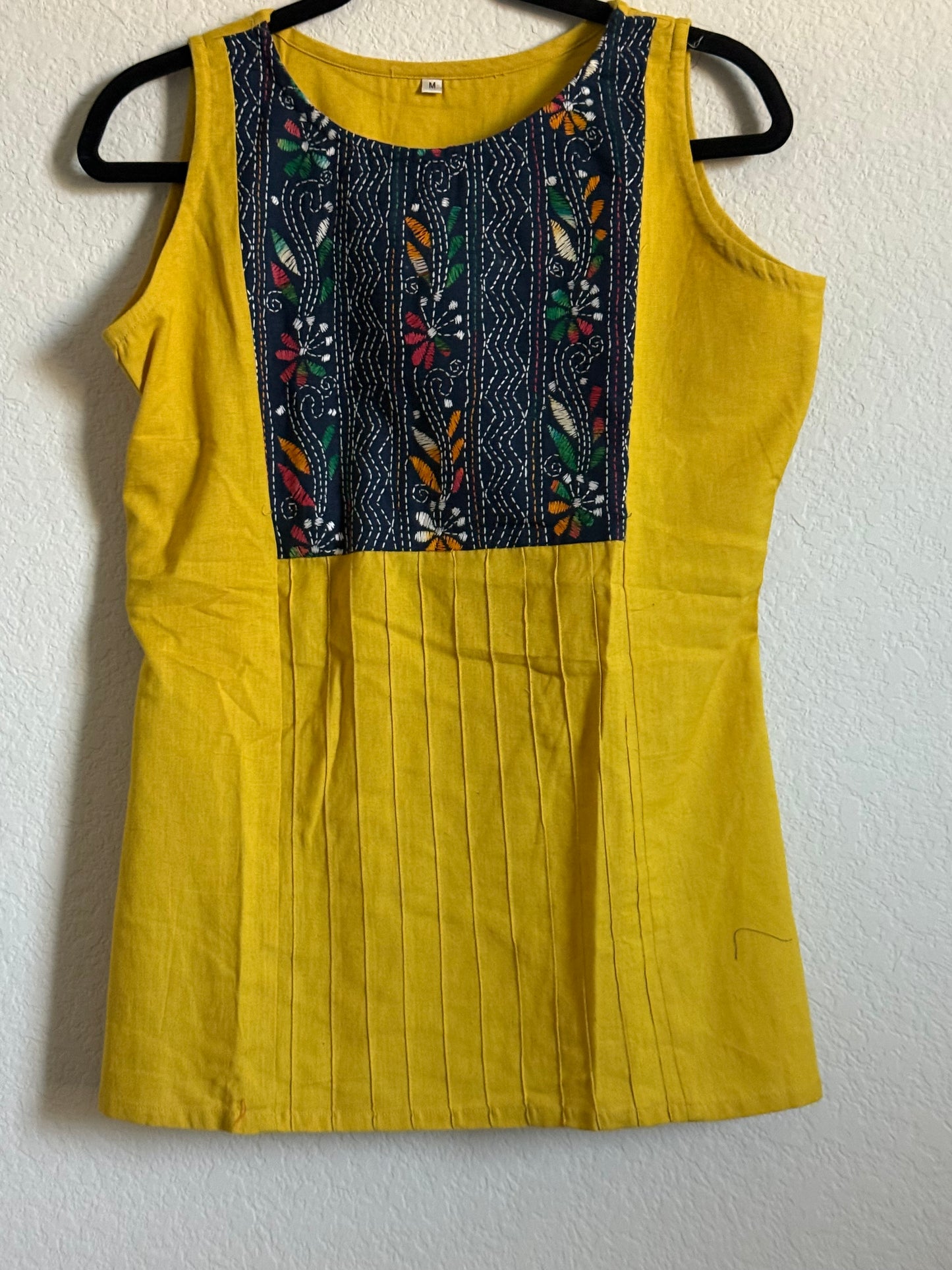 Yellow Cotton Sleeveless Short Top