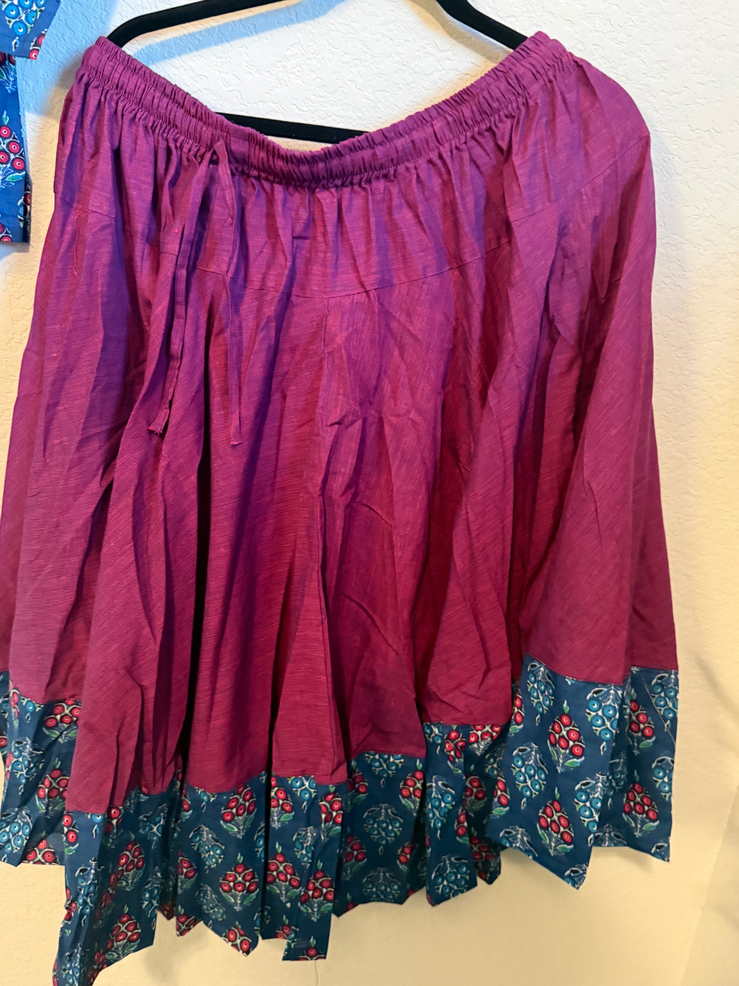 Magenta cotton skirt with indigo blue top - set