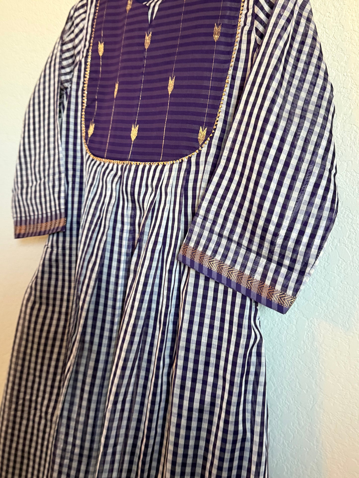 Purple Maheshwari Silk Handloom Checks Coord Set
