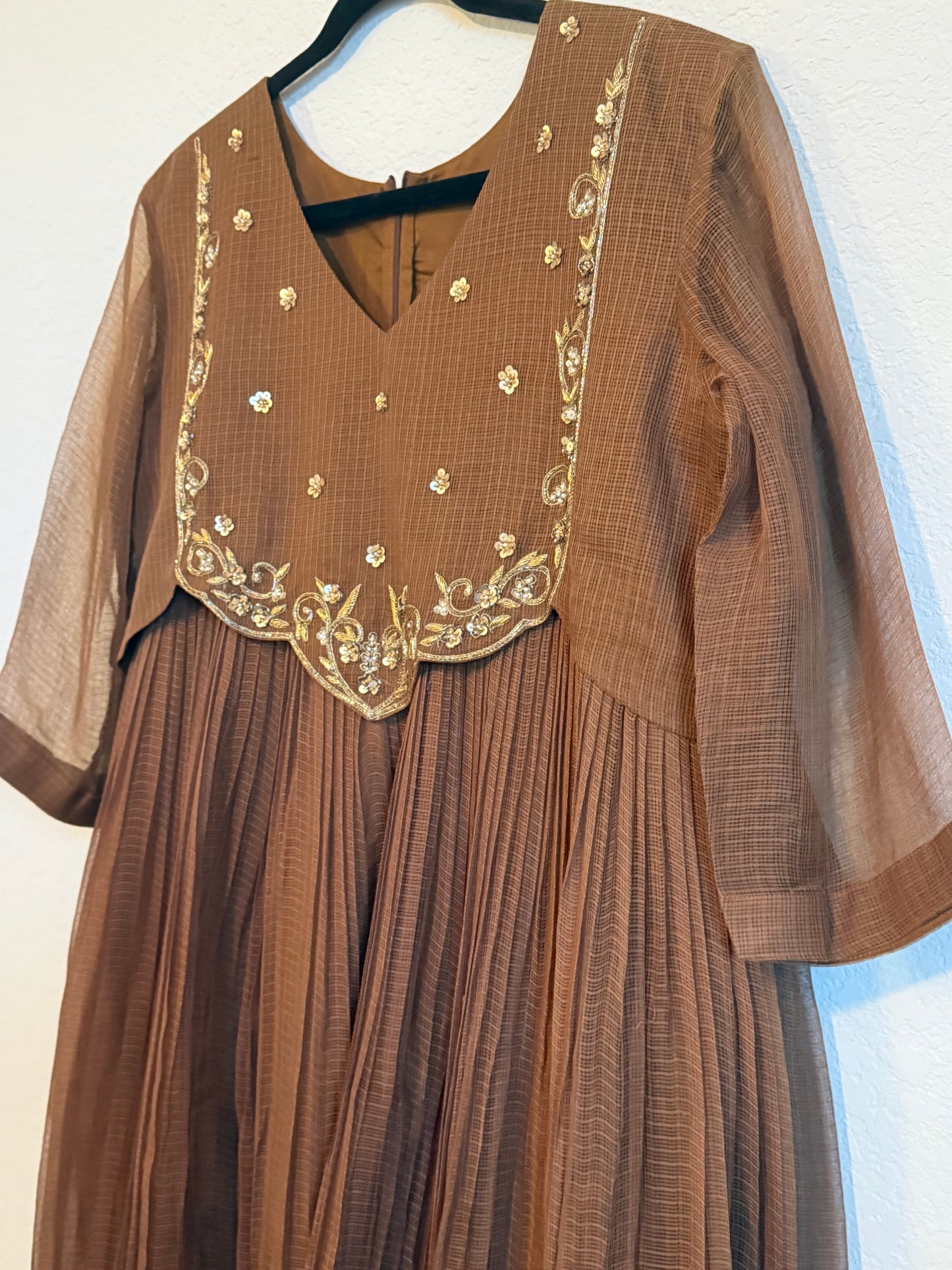 Brown Kota Maggam Work Dress