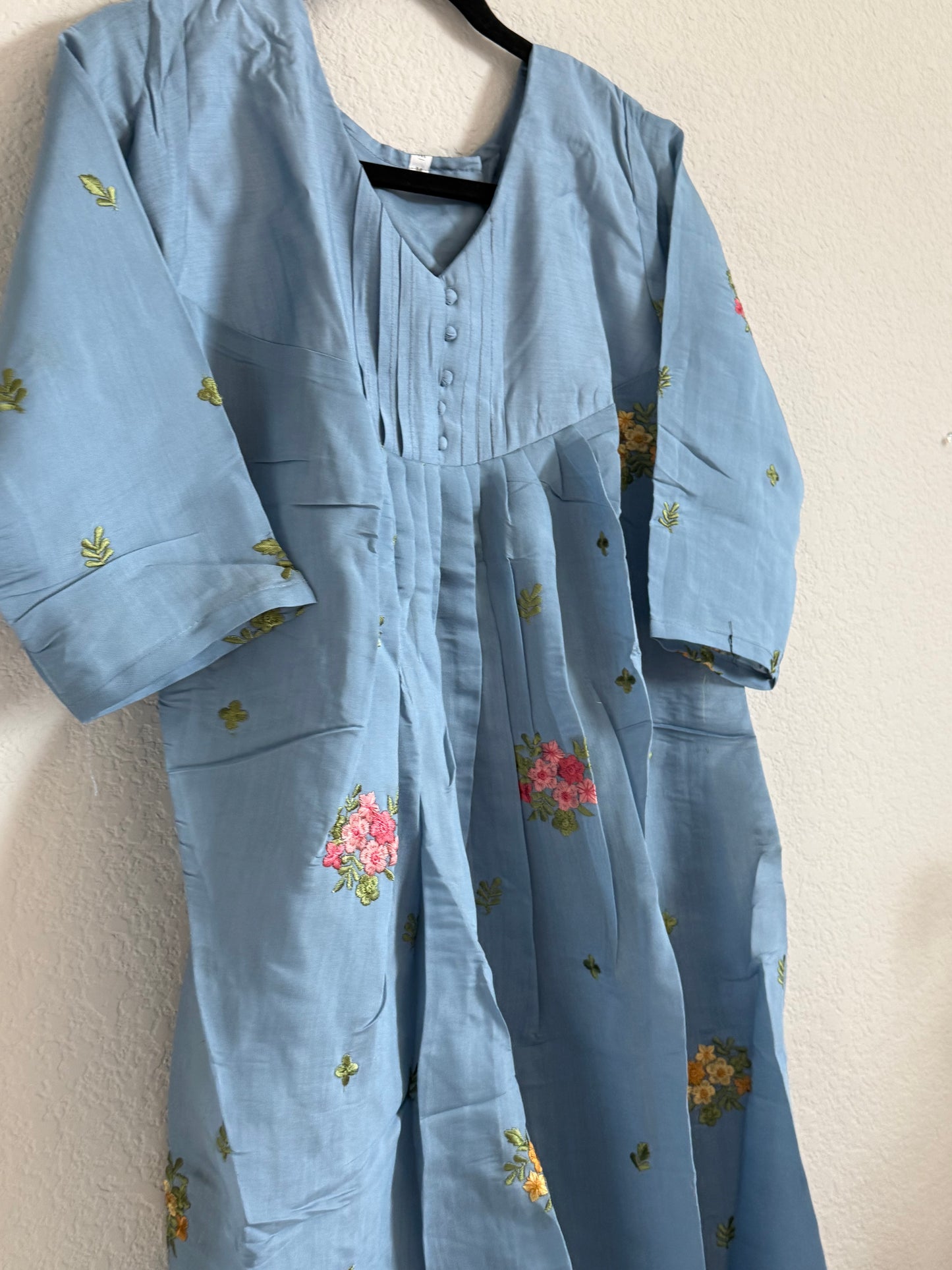 Powder Blue Mul Chanderi A-line Kurti