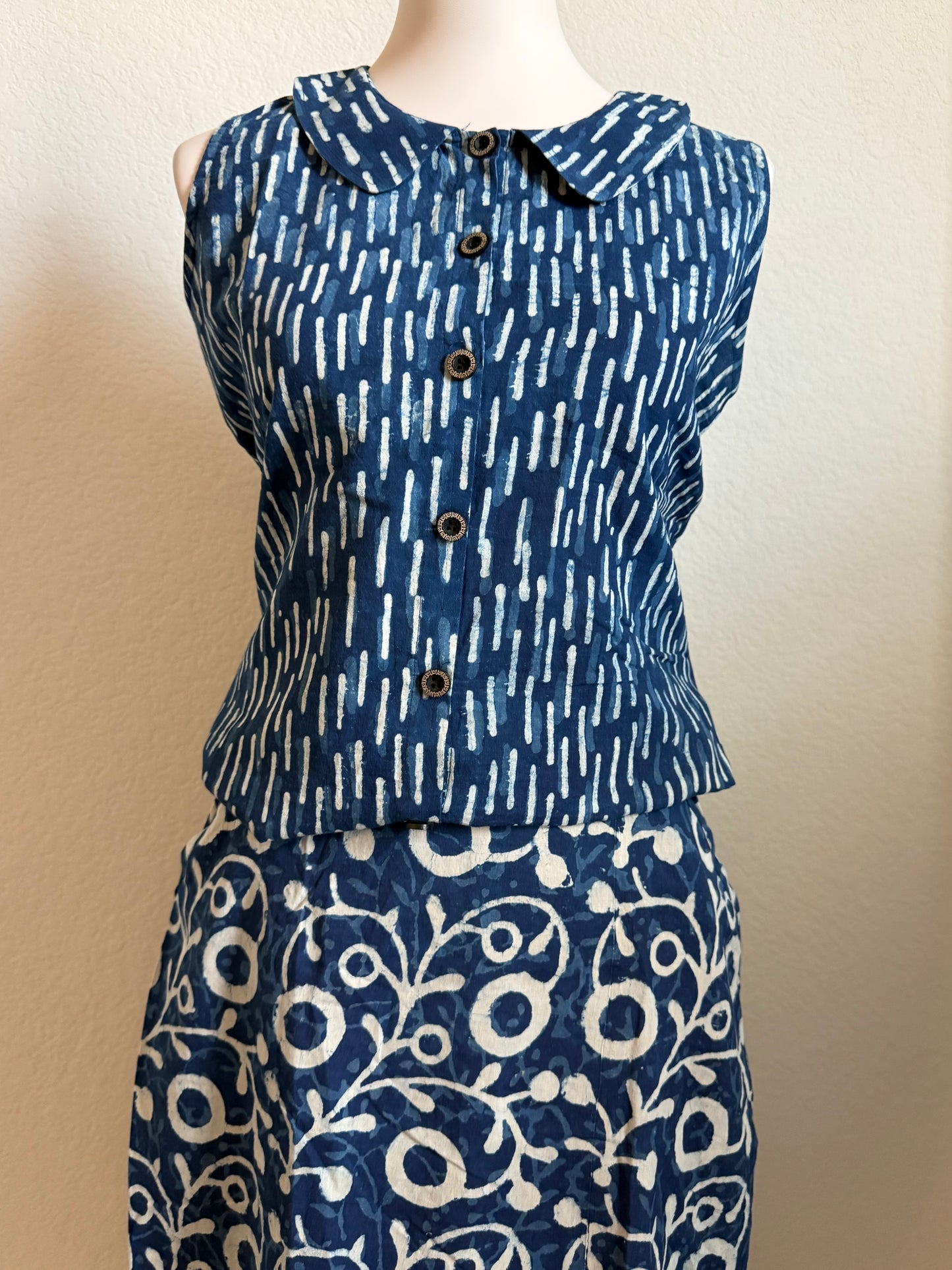 Indigo Blue Cotton Top with Indigo Skirt
