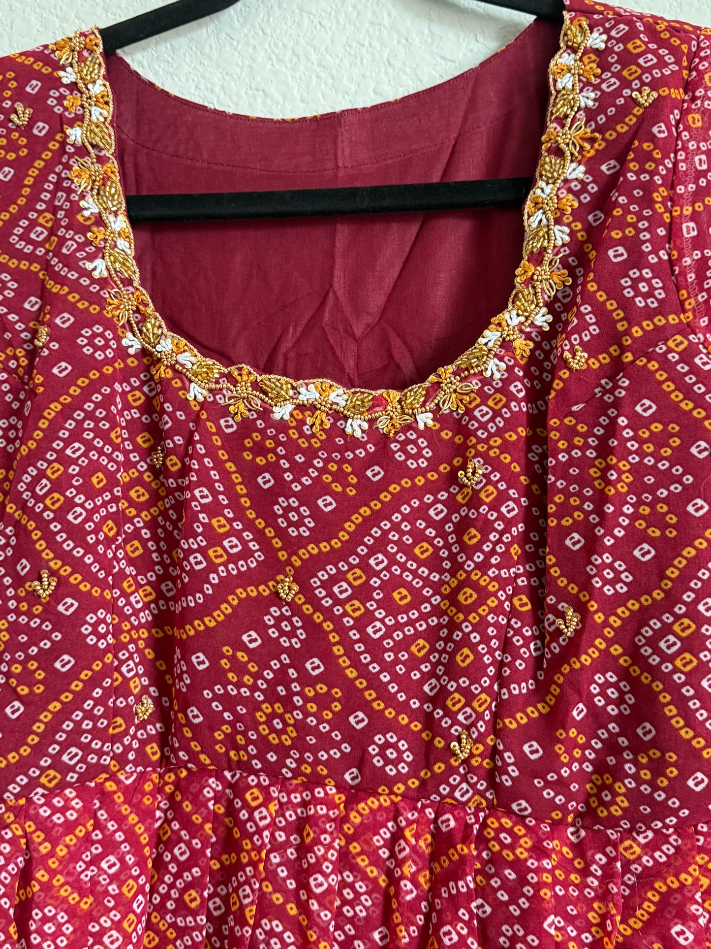 Maroon Bandhini Handwork Anarkali Tunic