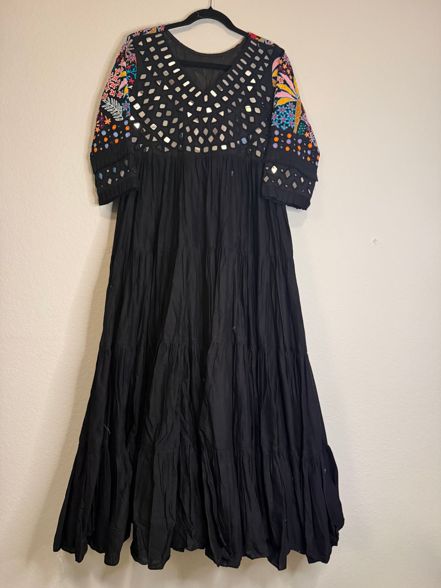 Black Handwork Mirror Work Heavy Flared Anarkali Long Dress