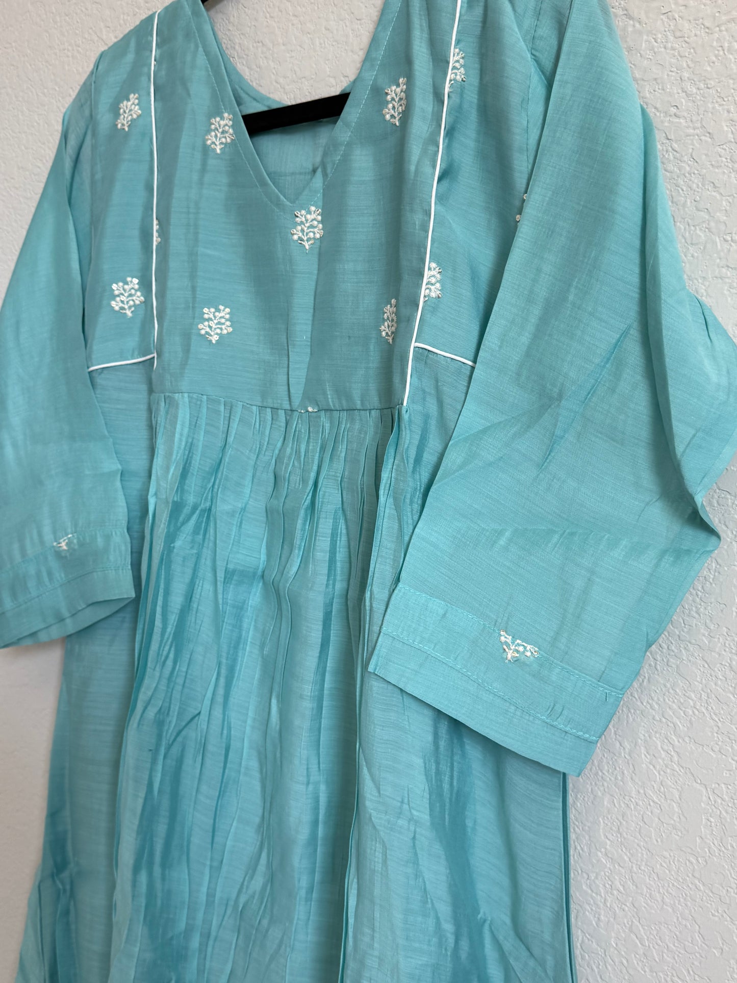 Sky Blue Mul Chanderi A-line Frock Kurti