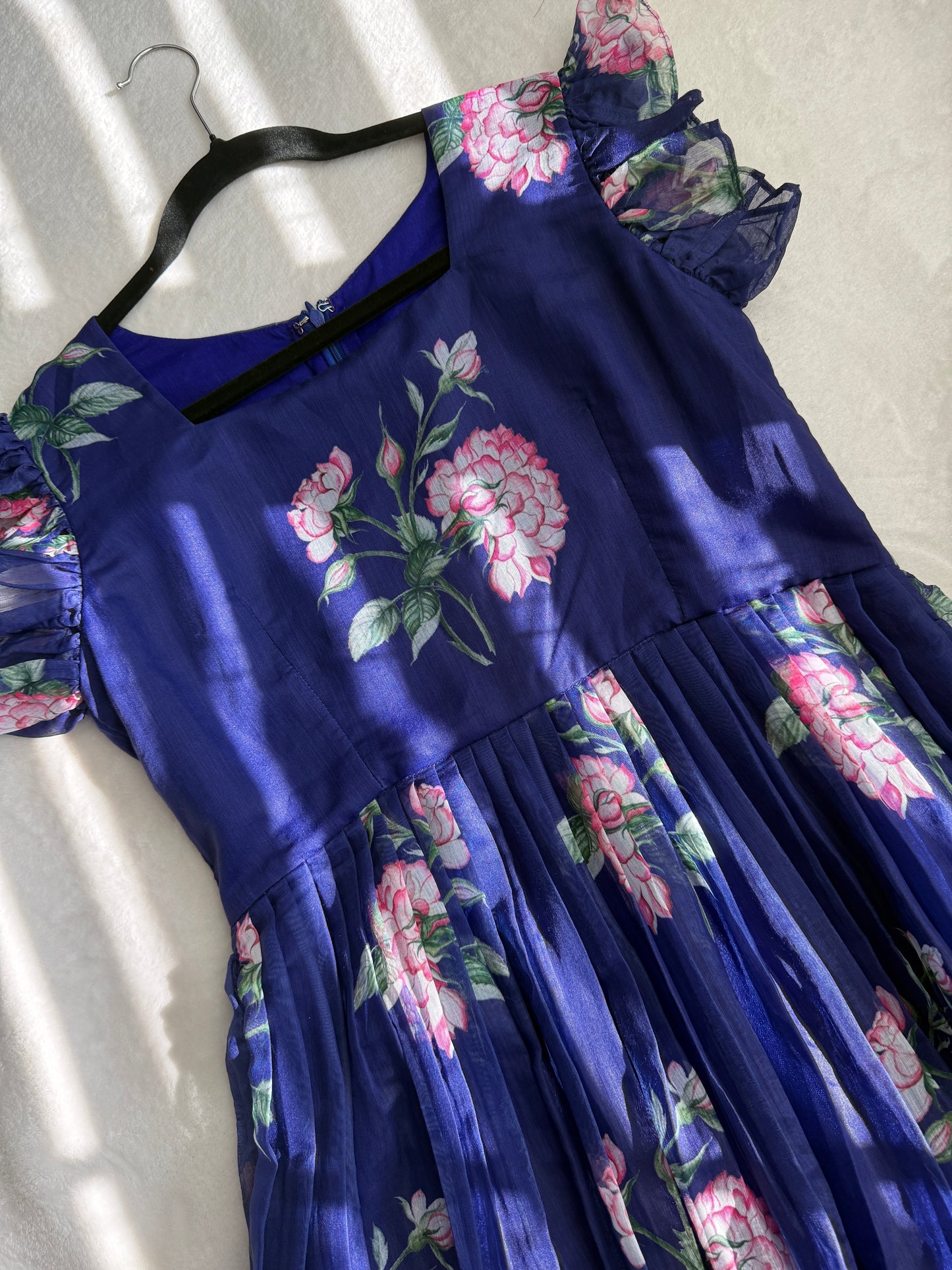 Purple floral chanderi midi dress