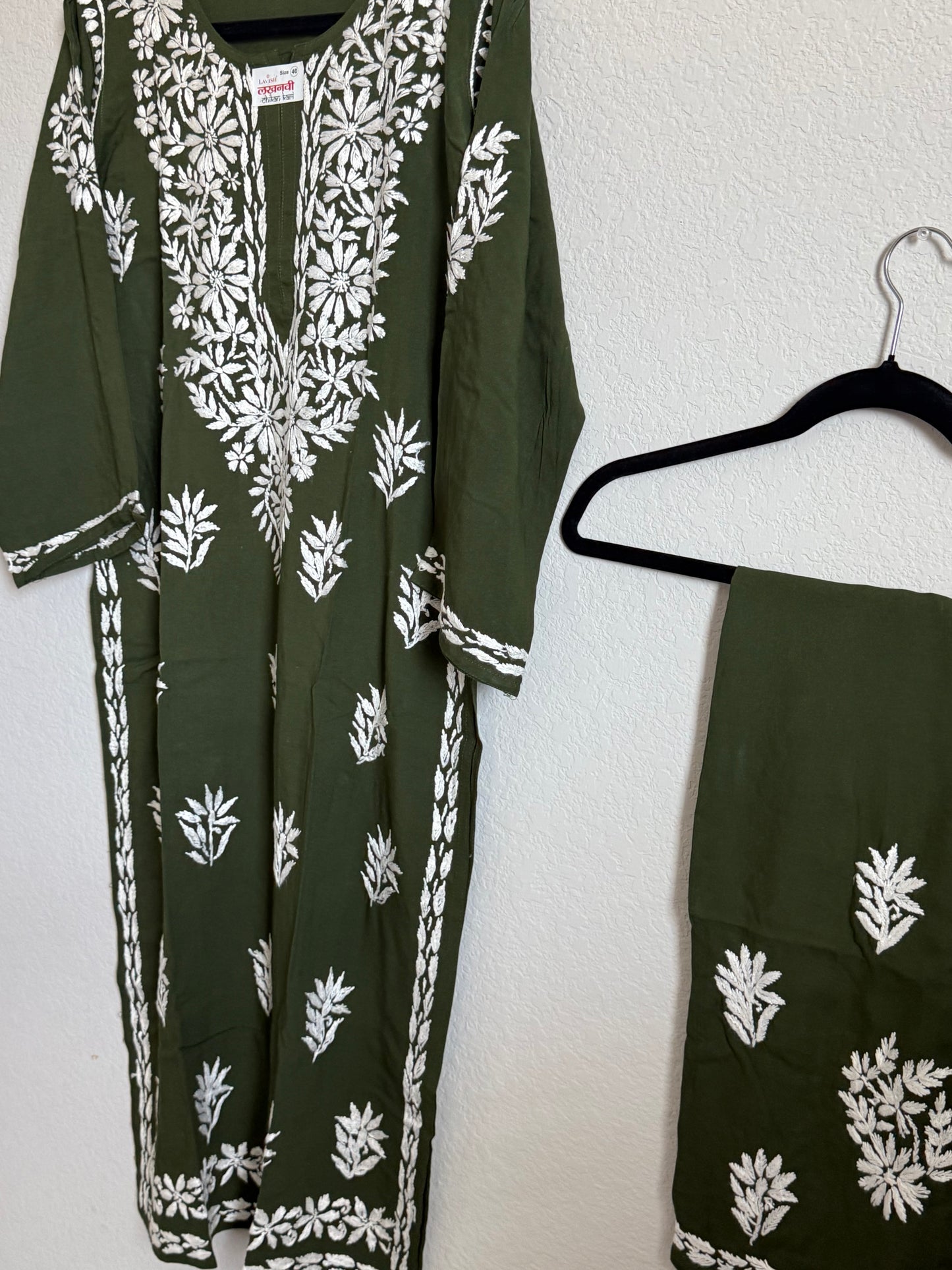 Bottle Green Rayon Chikankari Coord Set - Top with Palazzo