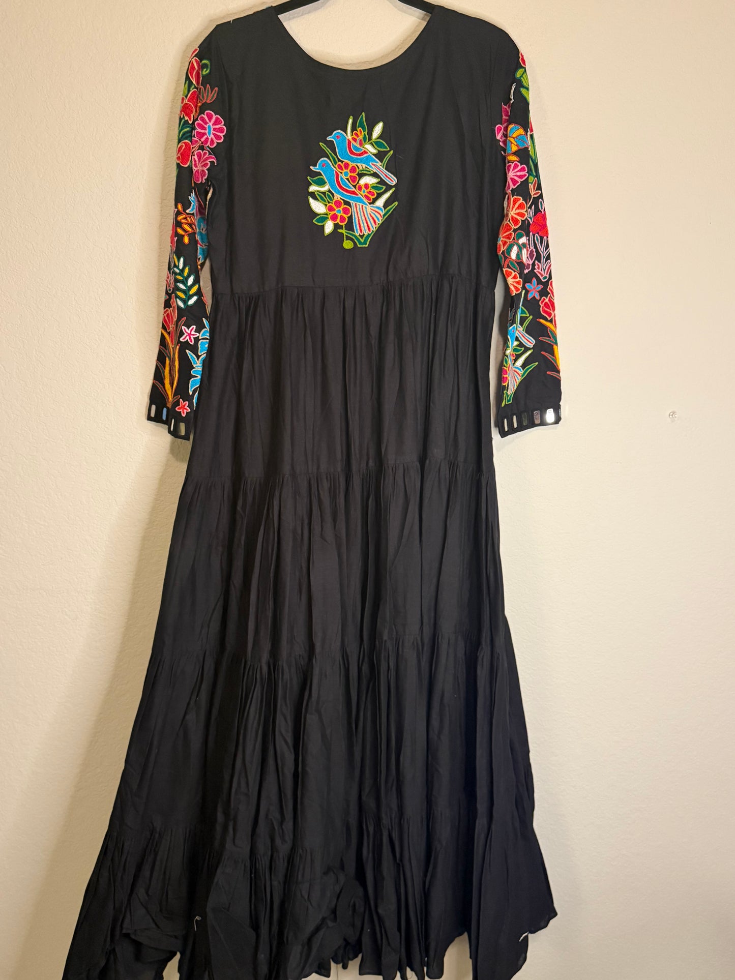 Black Handwork Mirror Work Heavy Flared Anarkali Long Dress
