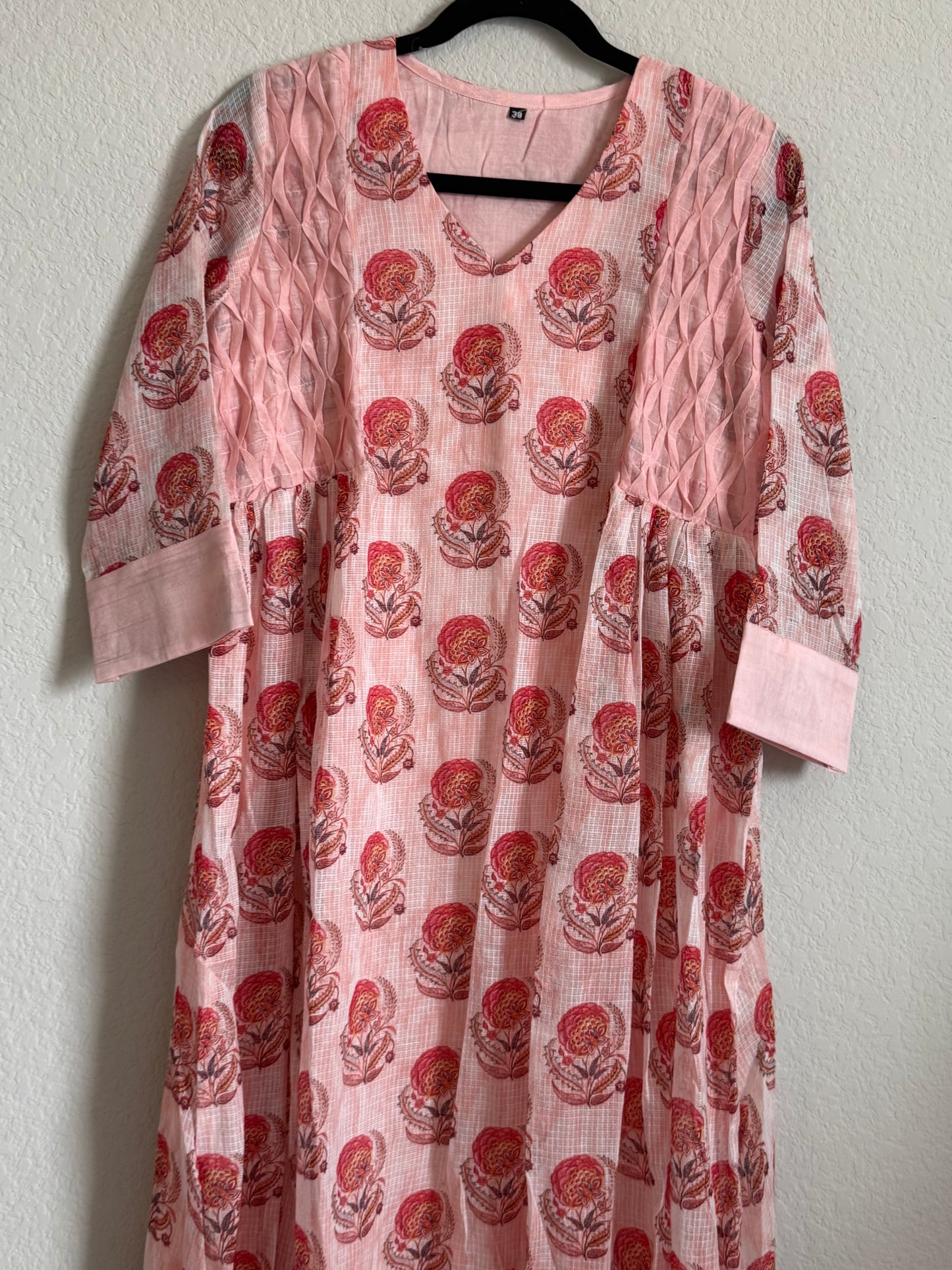 Peach floral v neck kota frock