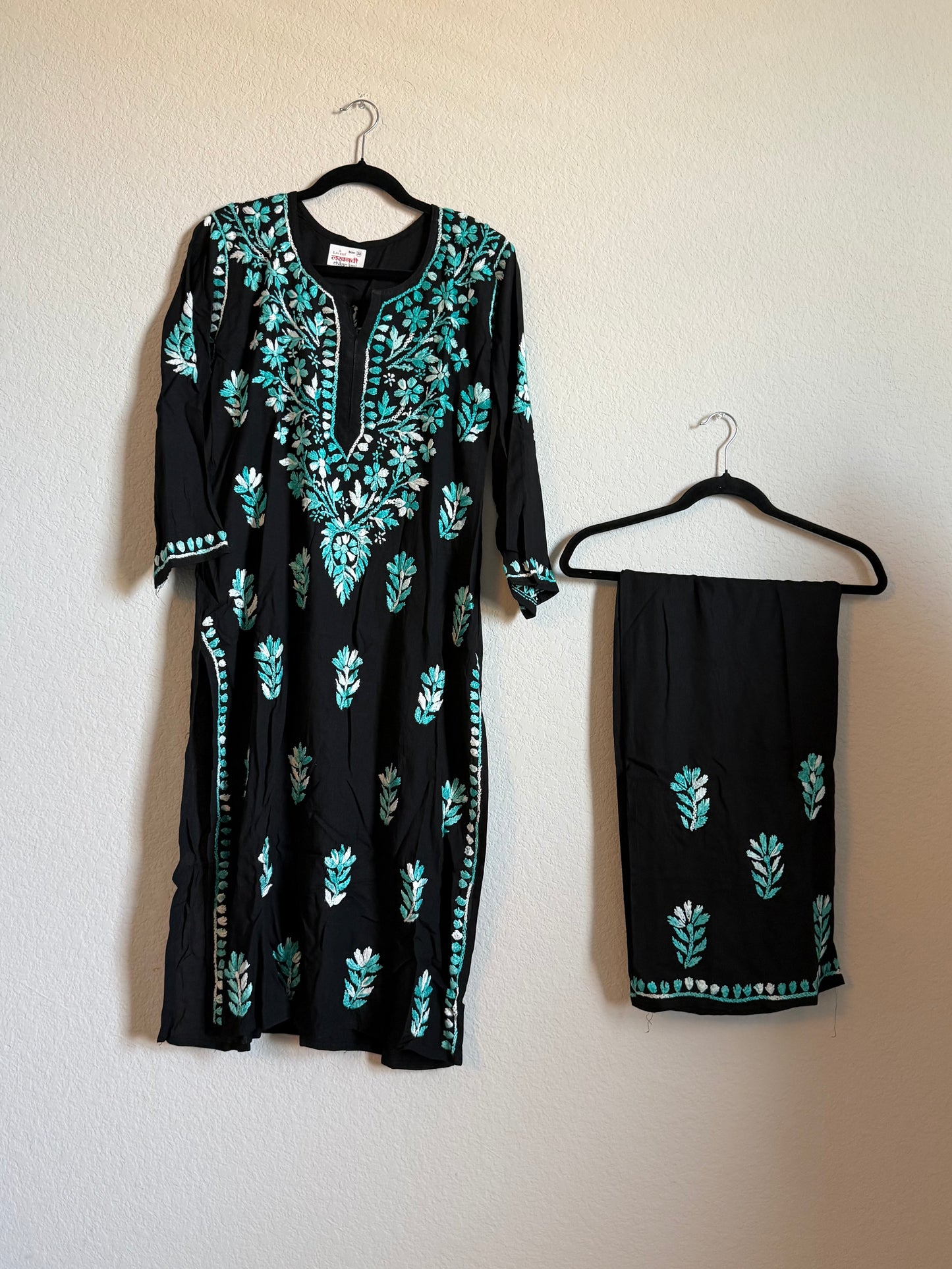 Black with Blue Rayon Chikankari Coord Set - Top with Palazzo