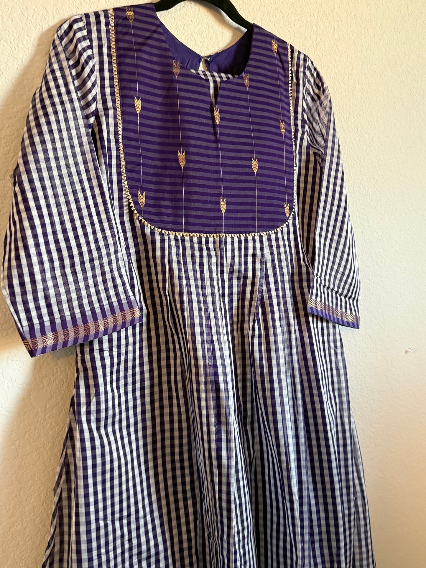 Purple Maheshwari Silk Handloom Checks Coord Set