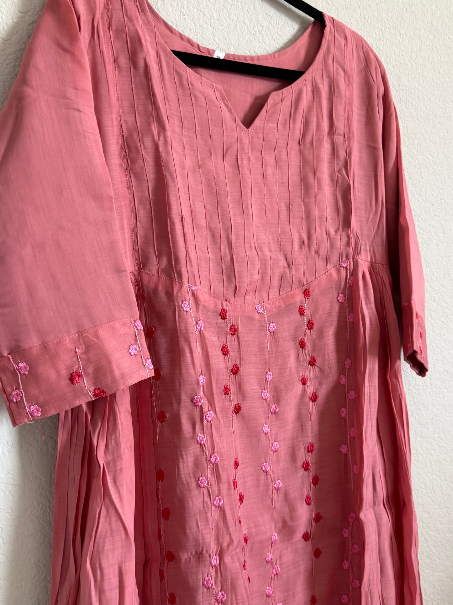 Peach Mul Chanderi A-line Frock Kurti