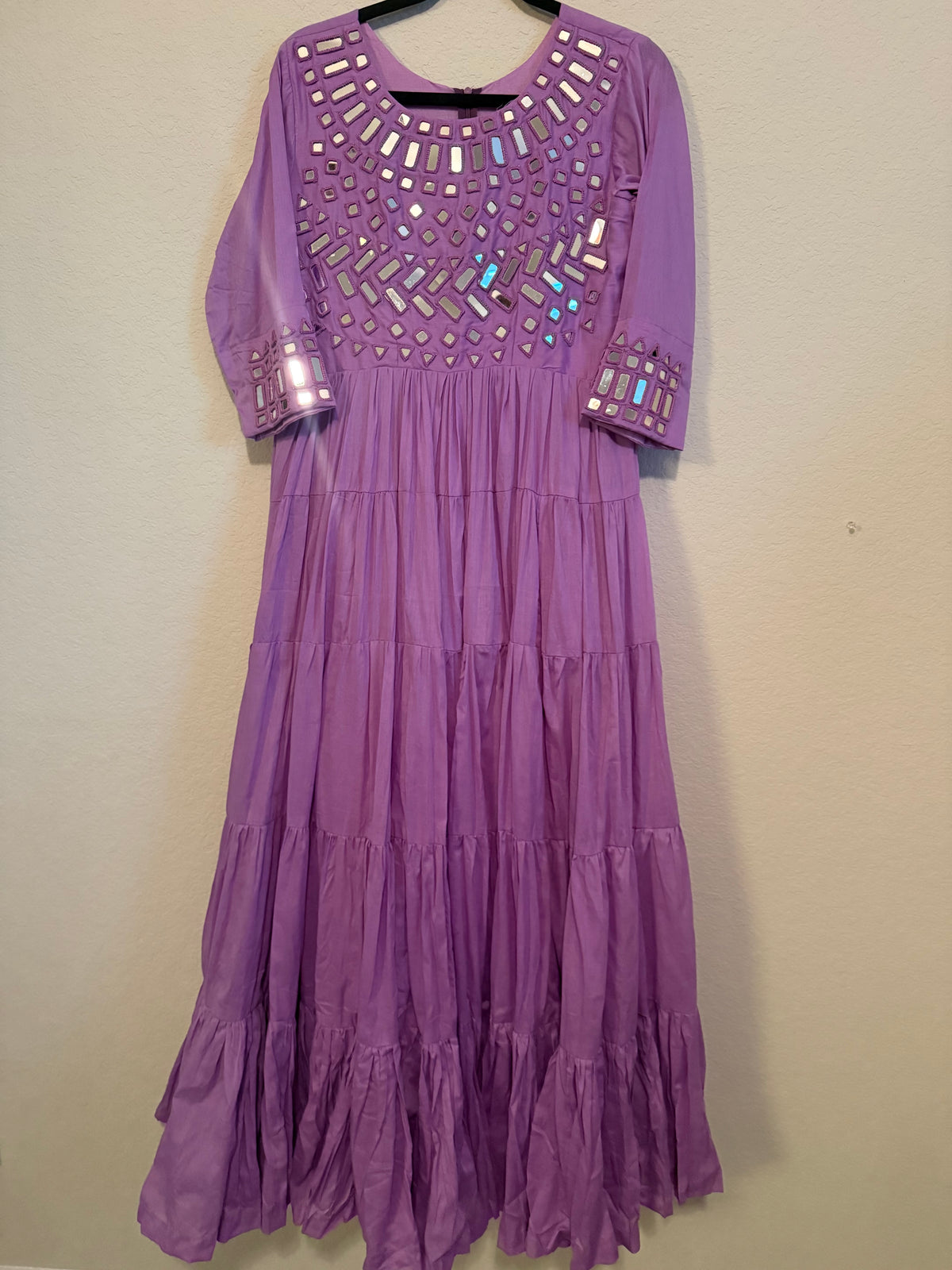 Lavendar Mirror Work Heavy Flared Anarkali Long Dress