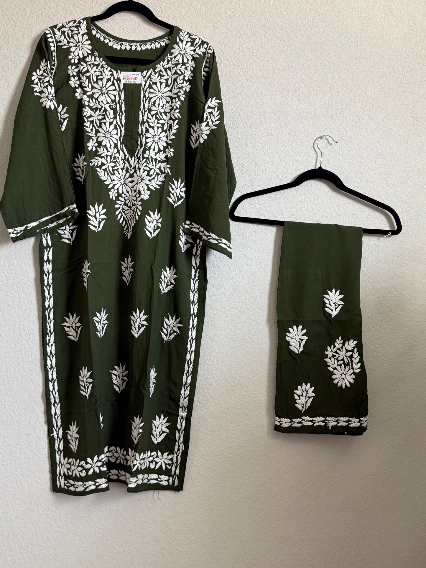 Bottle Green Rayon Chikankari Coord Set - Top with Palazzo