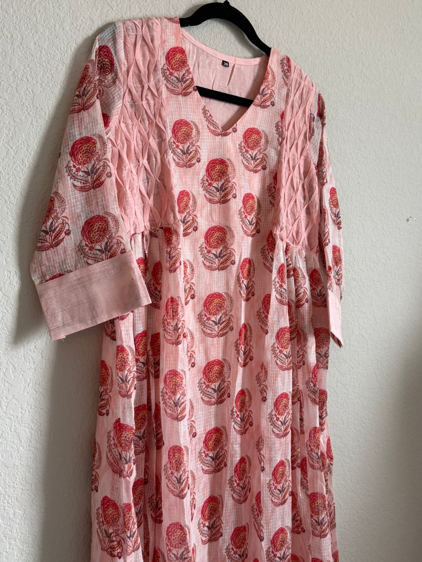 Peach floral v neck kota frock
