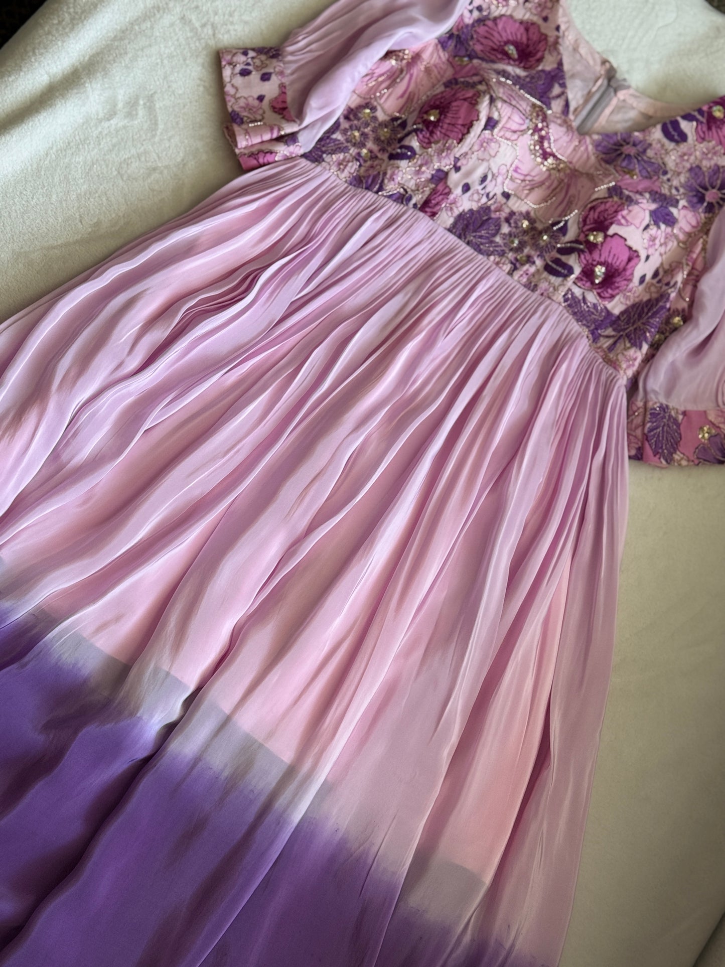 Lavendar with purple dual shade crape long anarkali dress