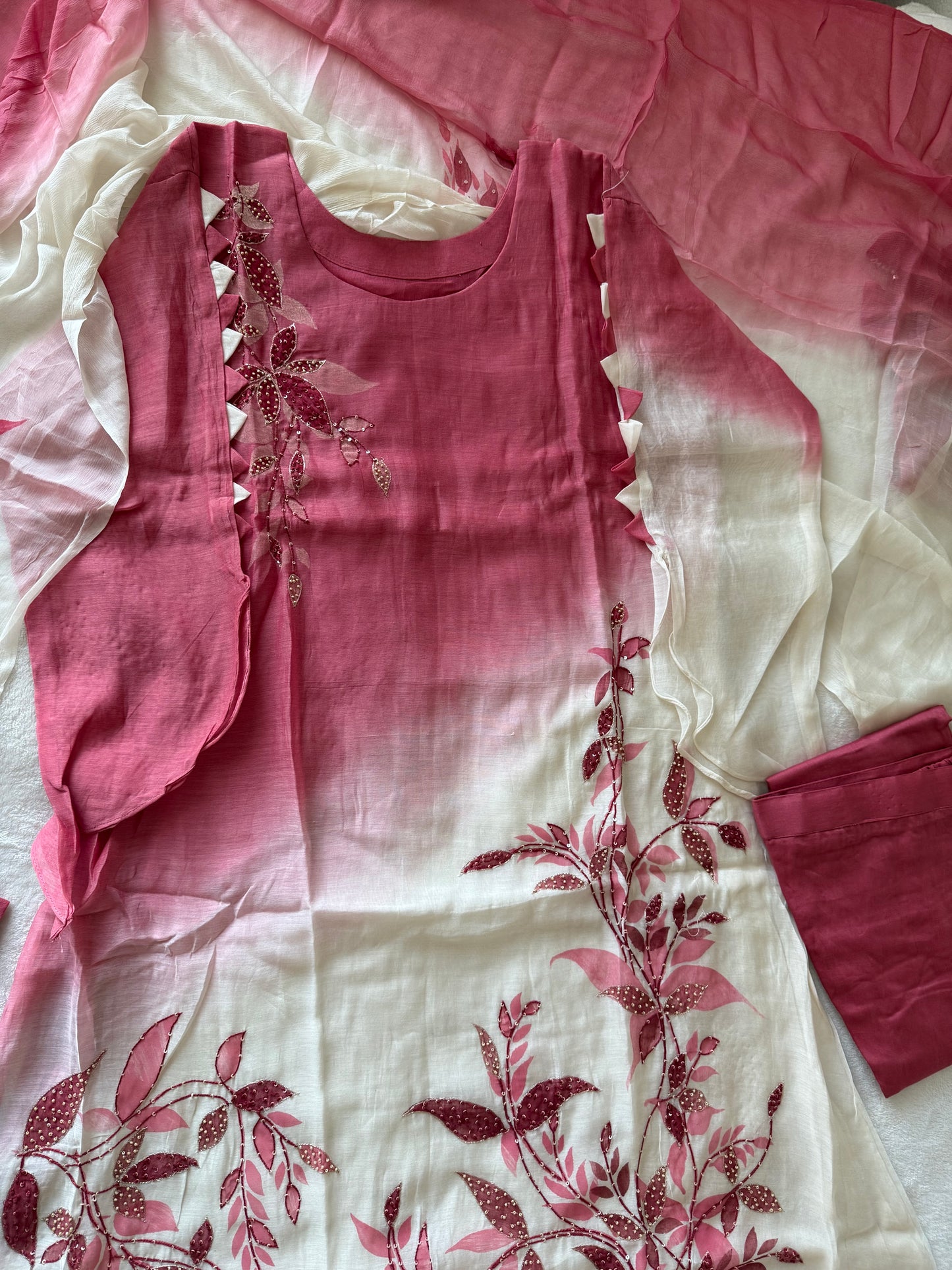 Pure mul chanderi handwork aline suit