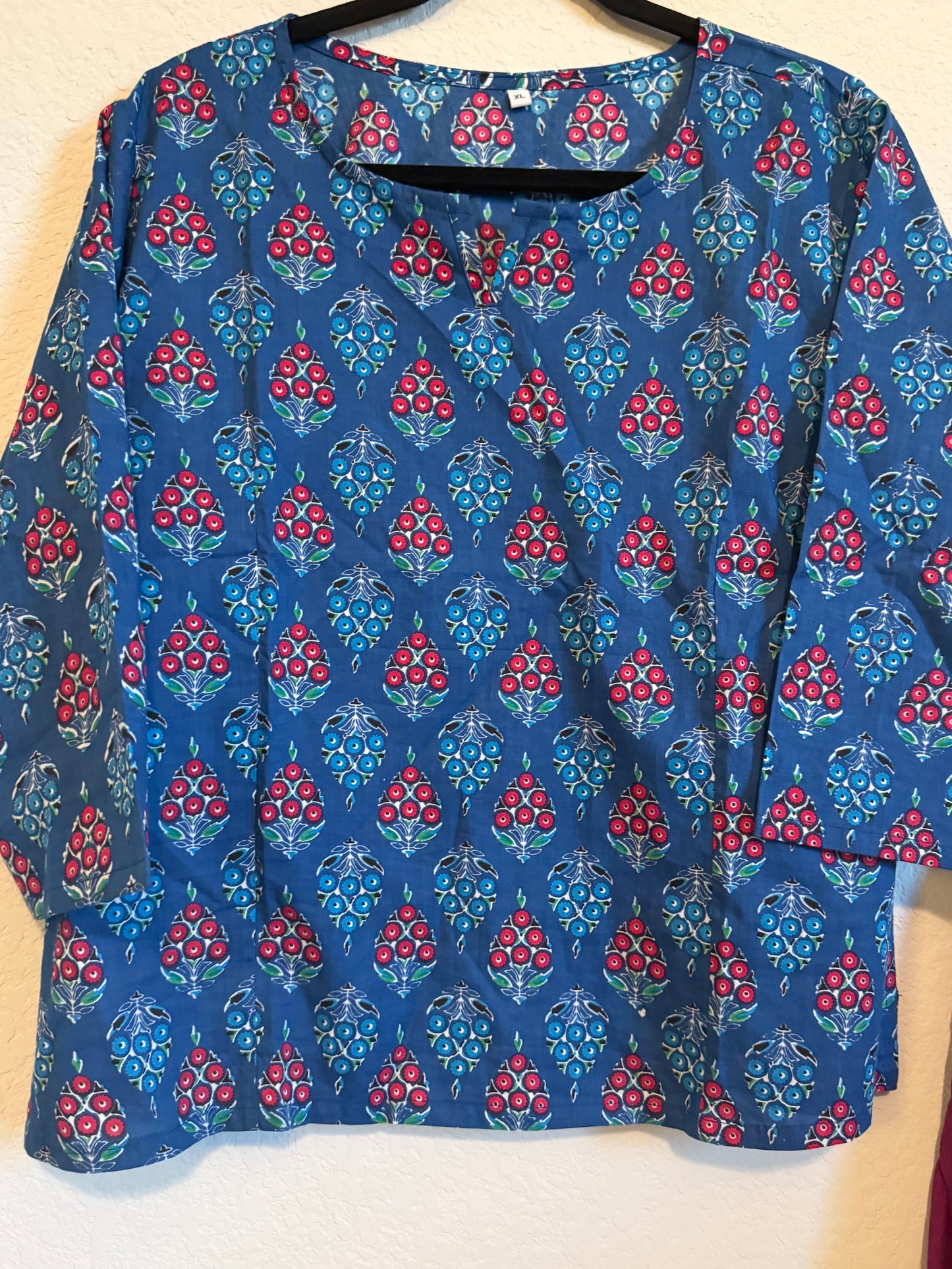 Magenta cotton skirt with indigo blue top - set