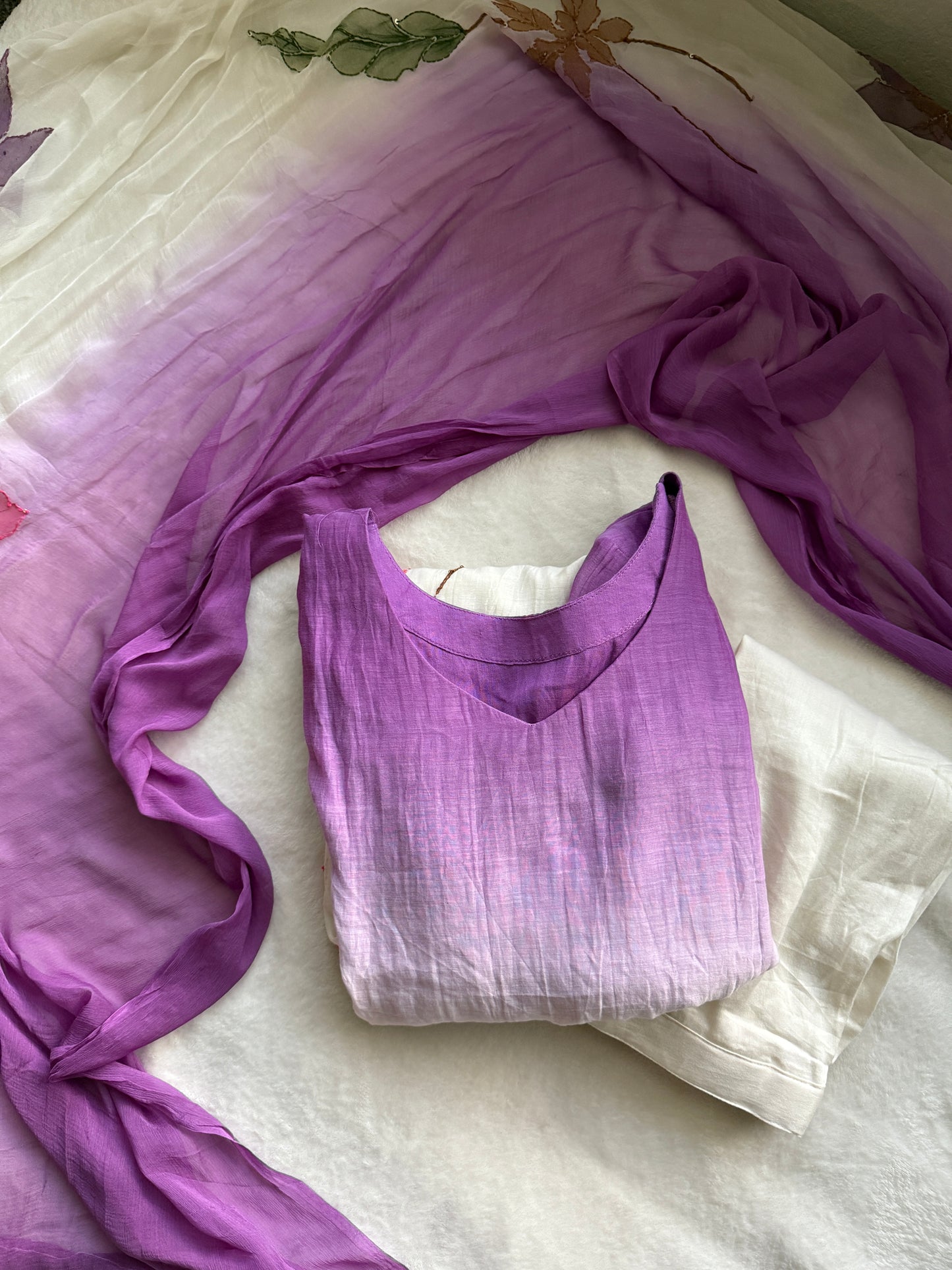 Lavender Mul Chanderi A-Line Kurti Set with Applique Work – Festive Indian Designer Outfit