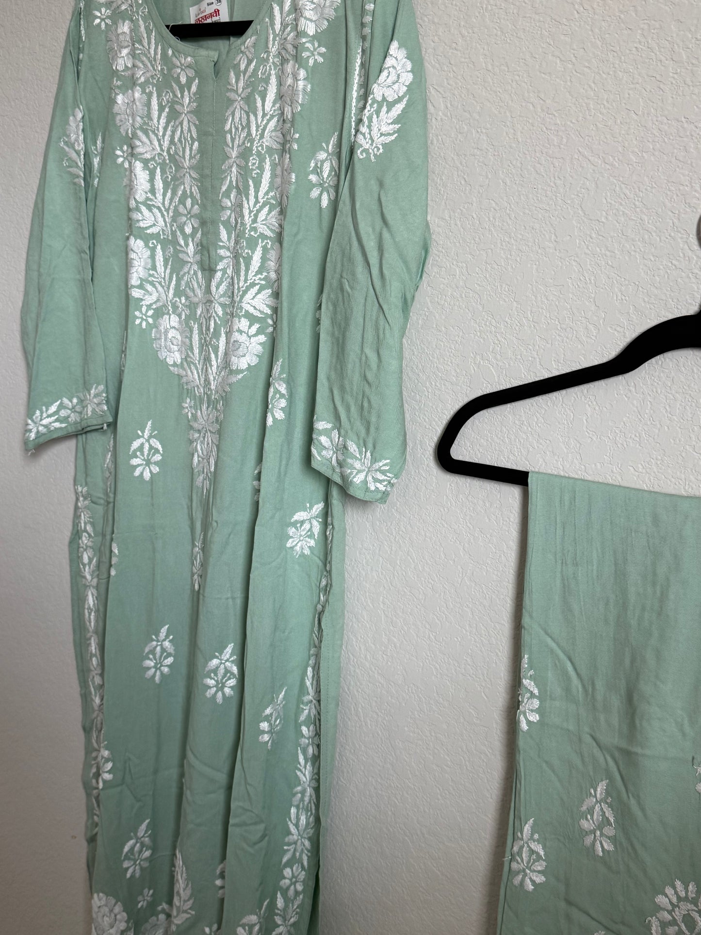 Light Green Rayon Chikankari Coord Set - Top with Palazzo