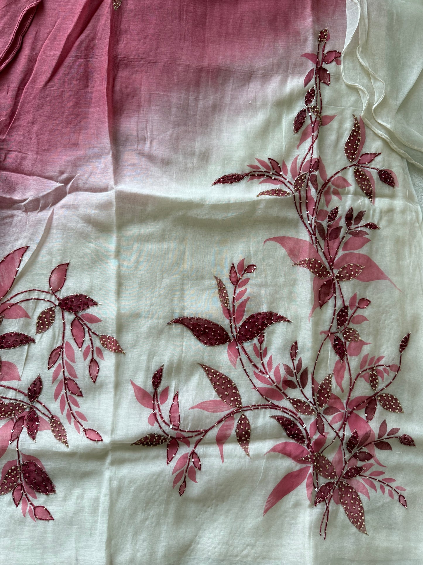 Pure mul chanderi handwork aline suit