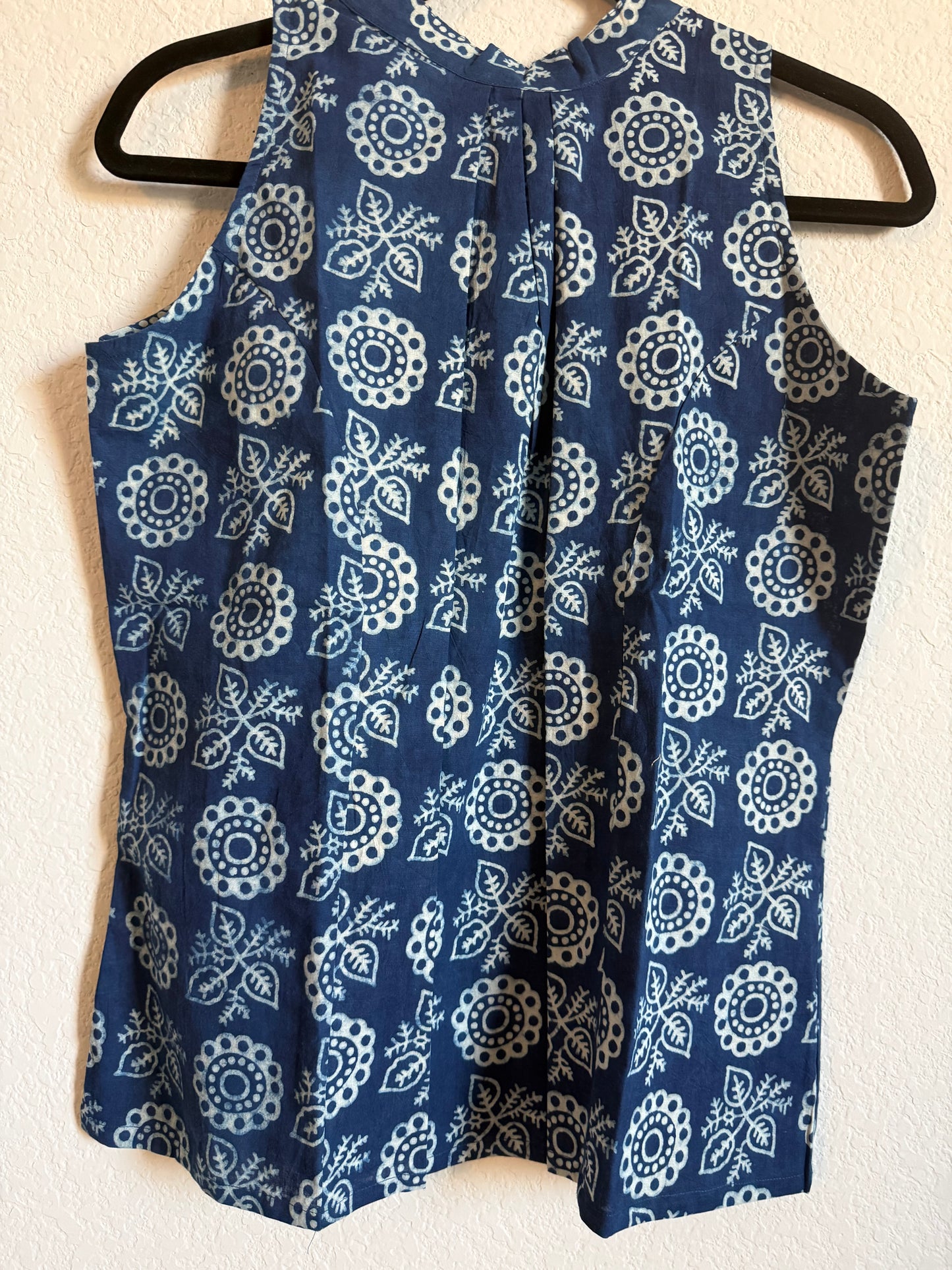 Indigo Blue Cotton Sleeveless Halter Neck Short Top
