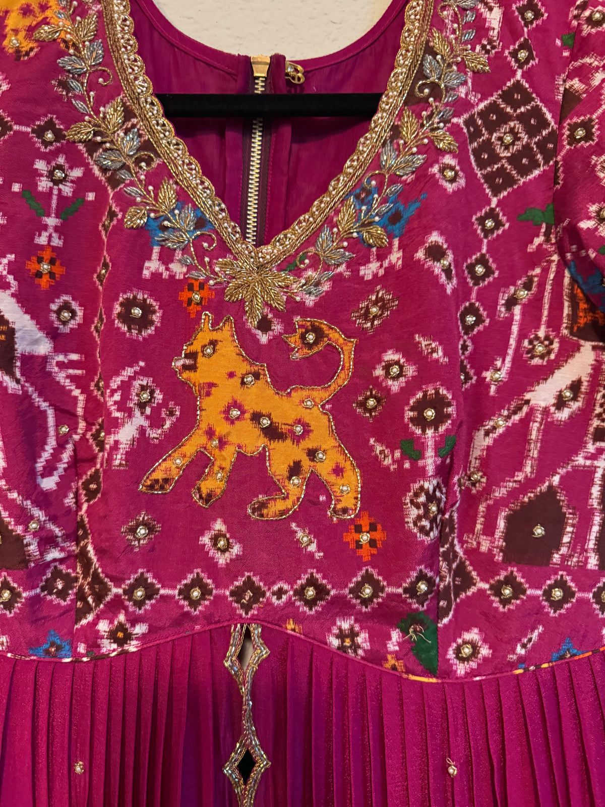 Magenta Orange Pure Patola Peplum Top with Skirt Set