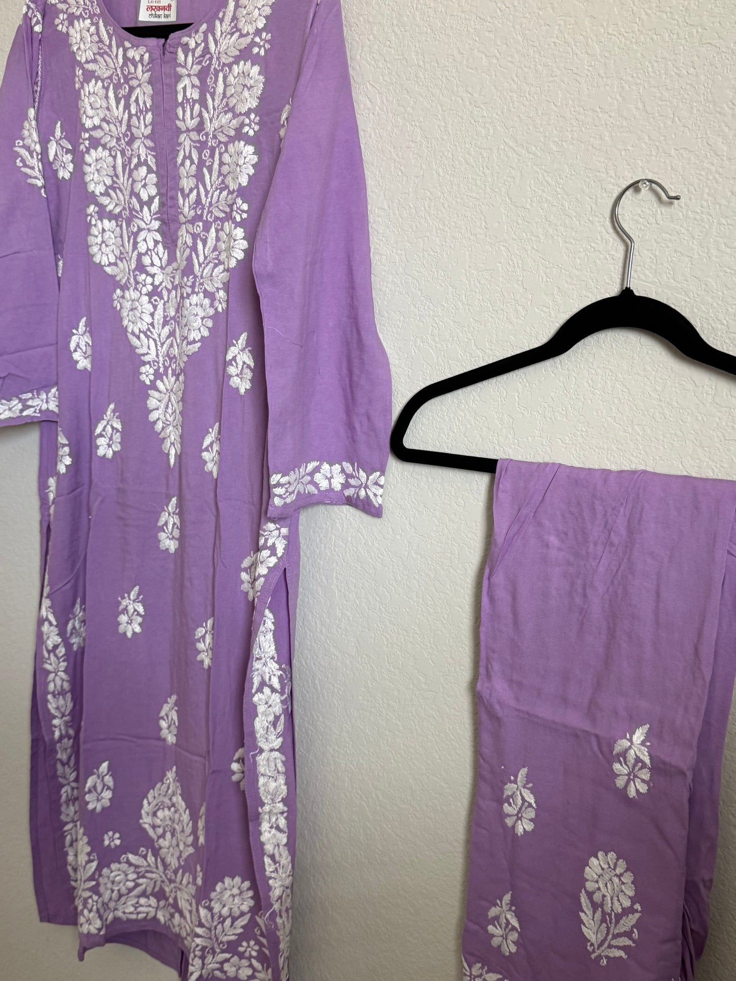 Lavendar Rayon Chikankari Coord Set - Top with Palazzo