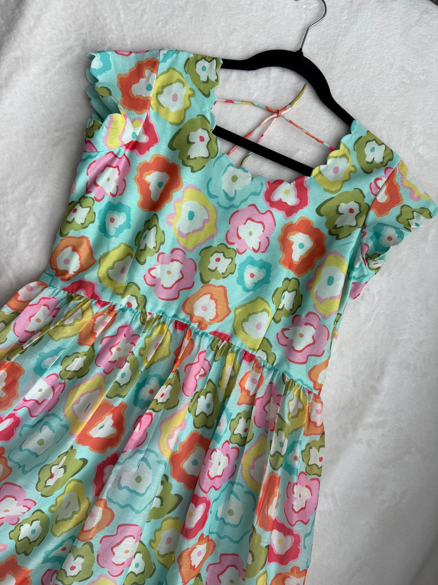 Multicolor doodle themed chanderi midi dress