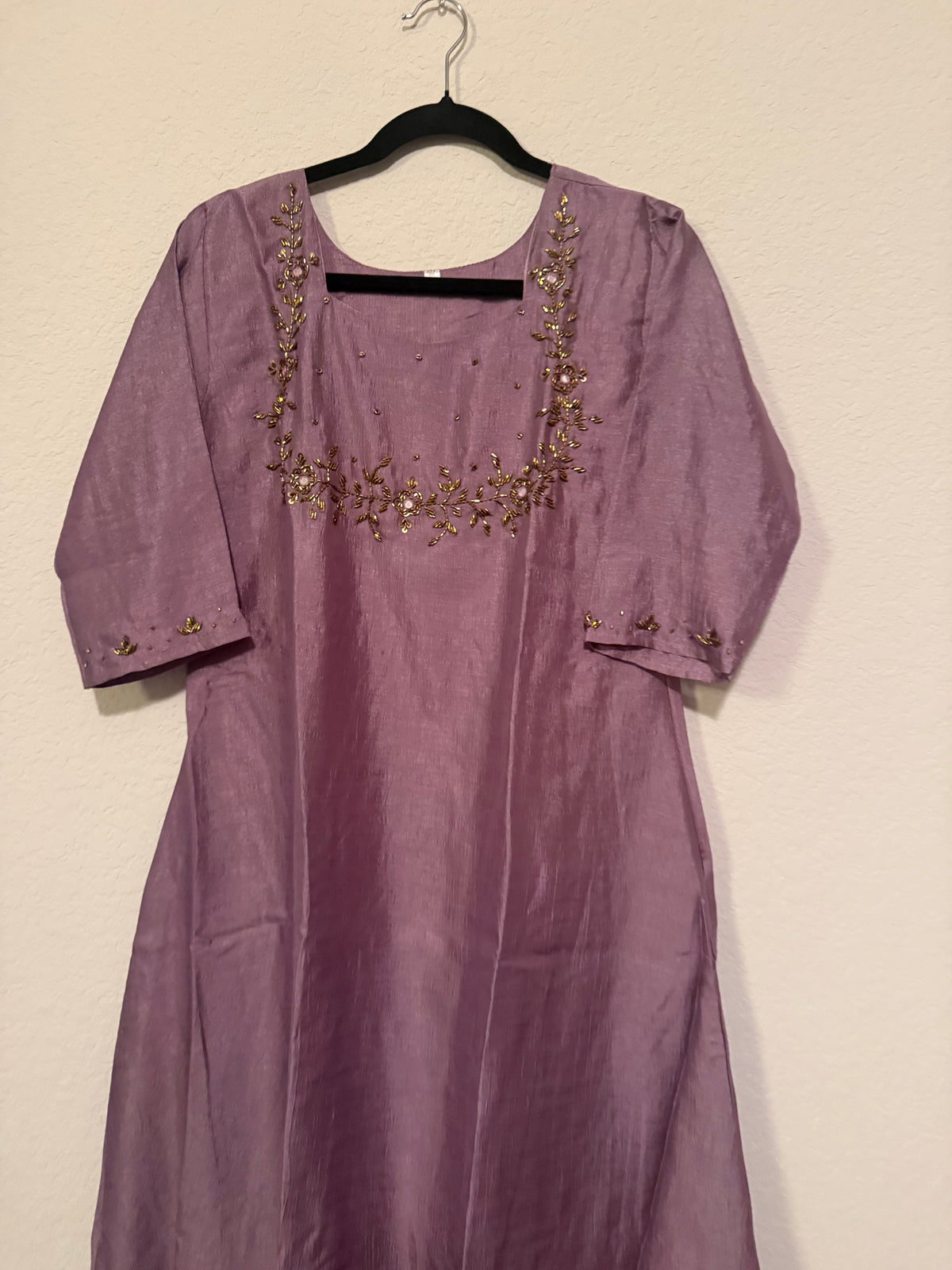Mauve Vichitra Silk A-line Handwork Festive Kurti