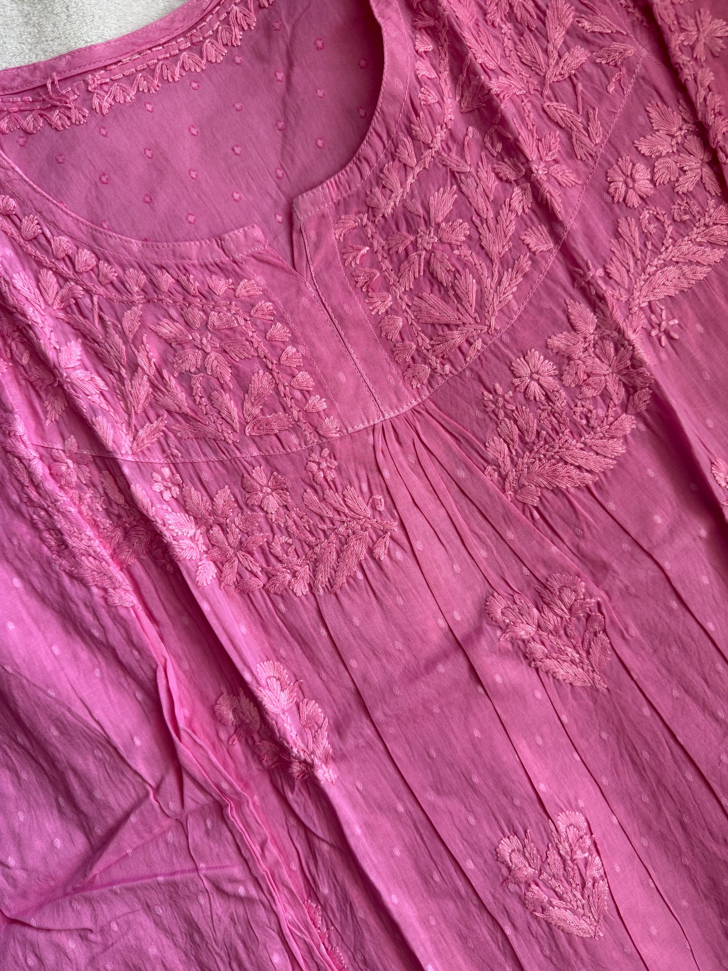 Pink dolby cotton chikankari short kurti