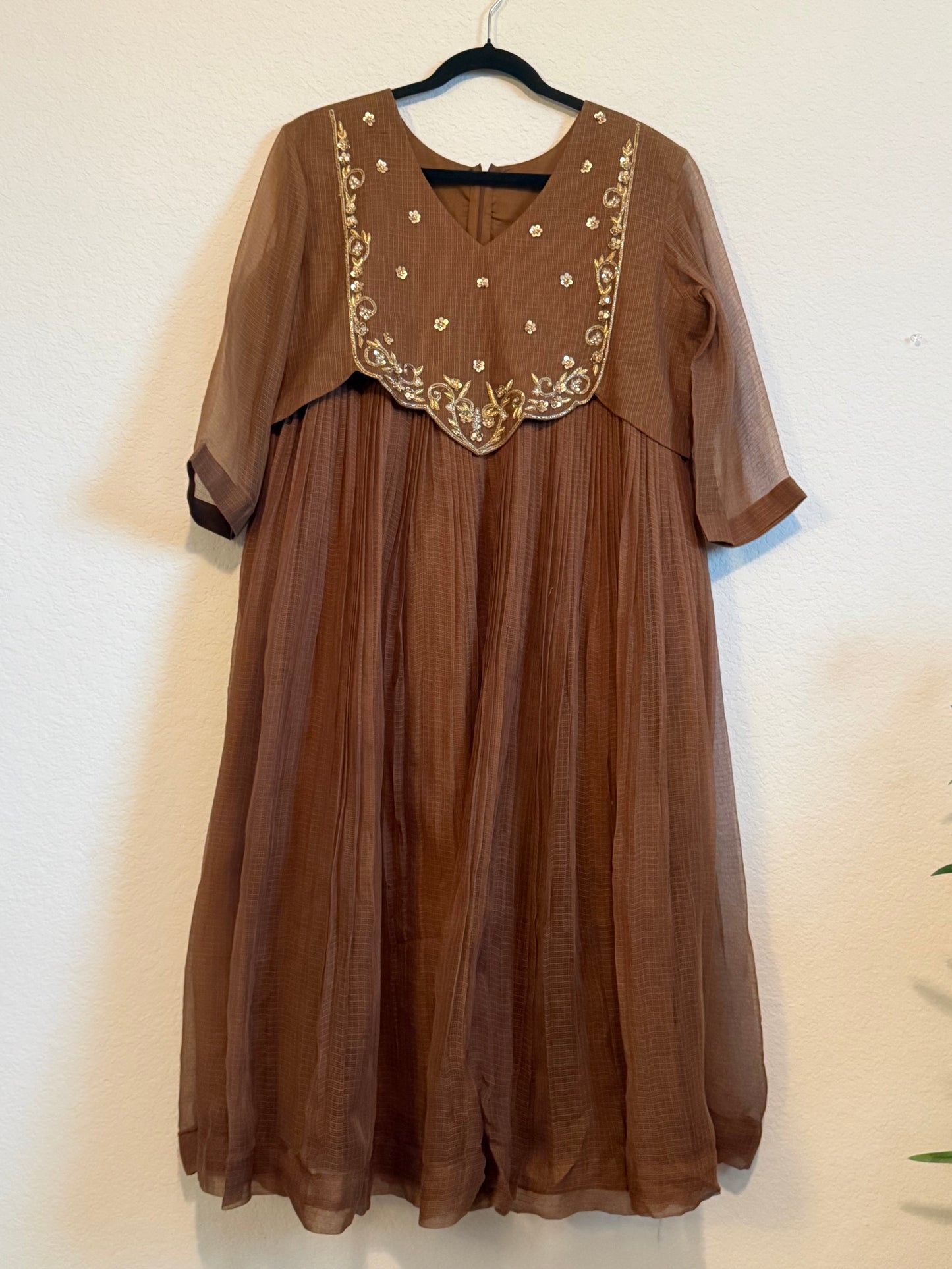 Brown Kota Maggam Work Dress