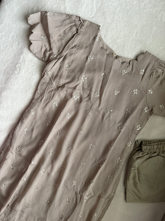 Pastel Gray Customized Coord Set – Designer Kurti with Pant | Elegant Everyday Indian Wear