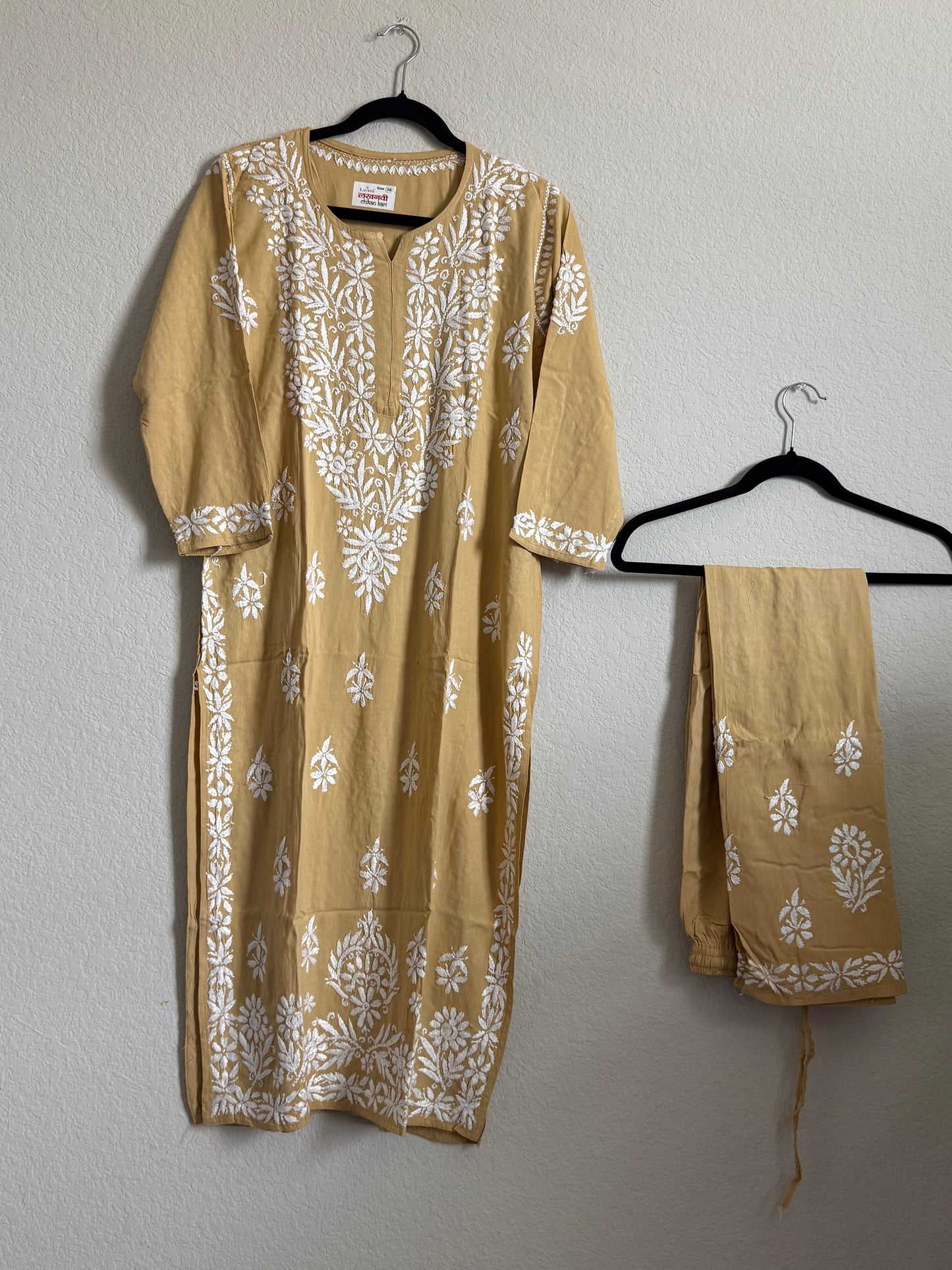 Biege Rayon Chikankari Coord Set - Top with Palazzo