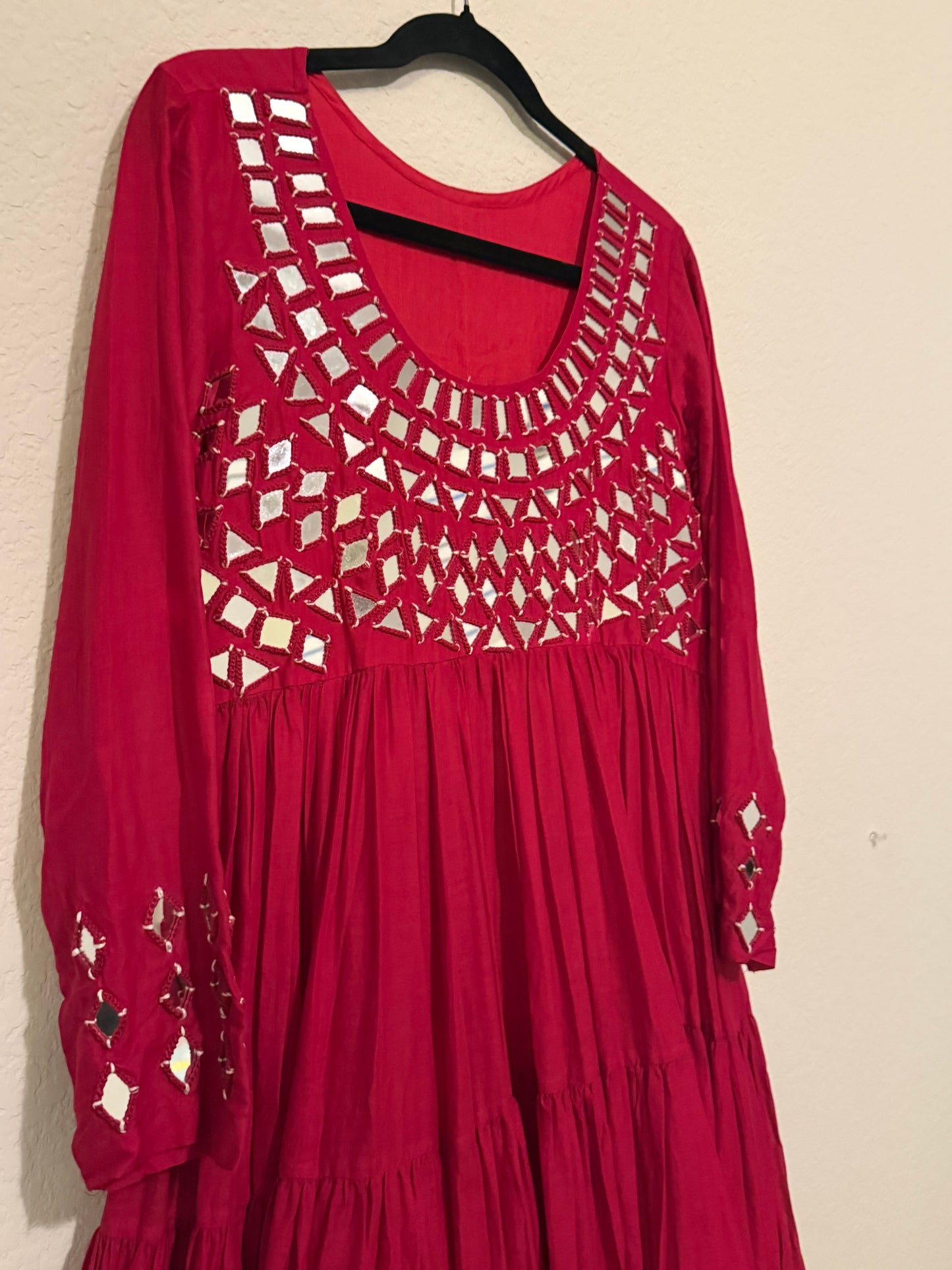 Pink Handwork Mirror Work Heavy Flared Anarkali Long Dress
