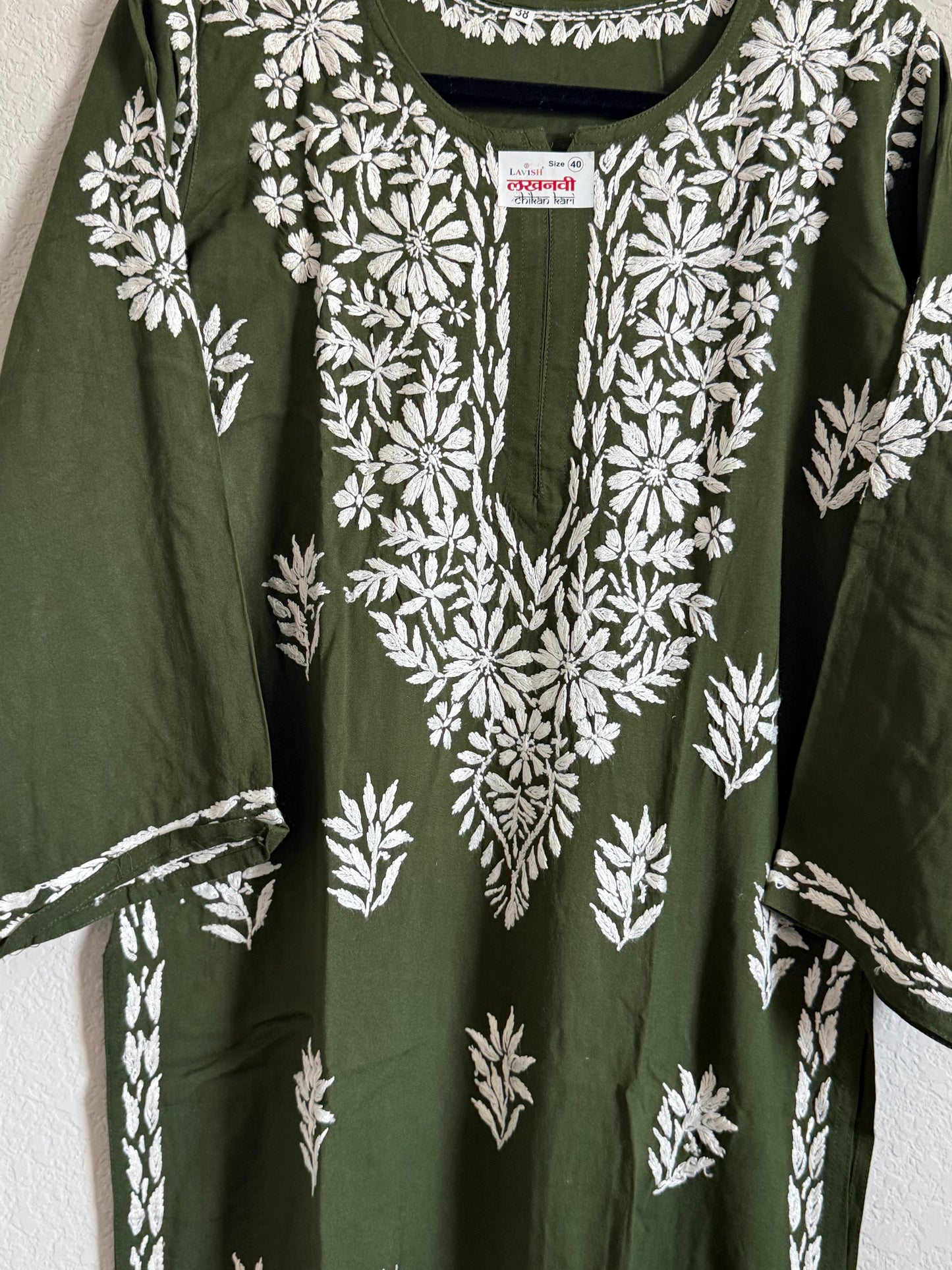 Bottle Green Rayon Chikankari Coord Set - Top with Palazzo