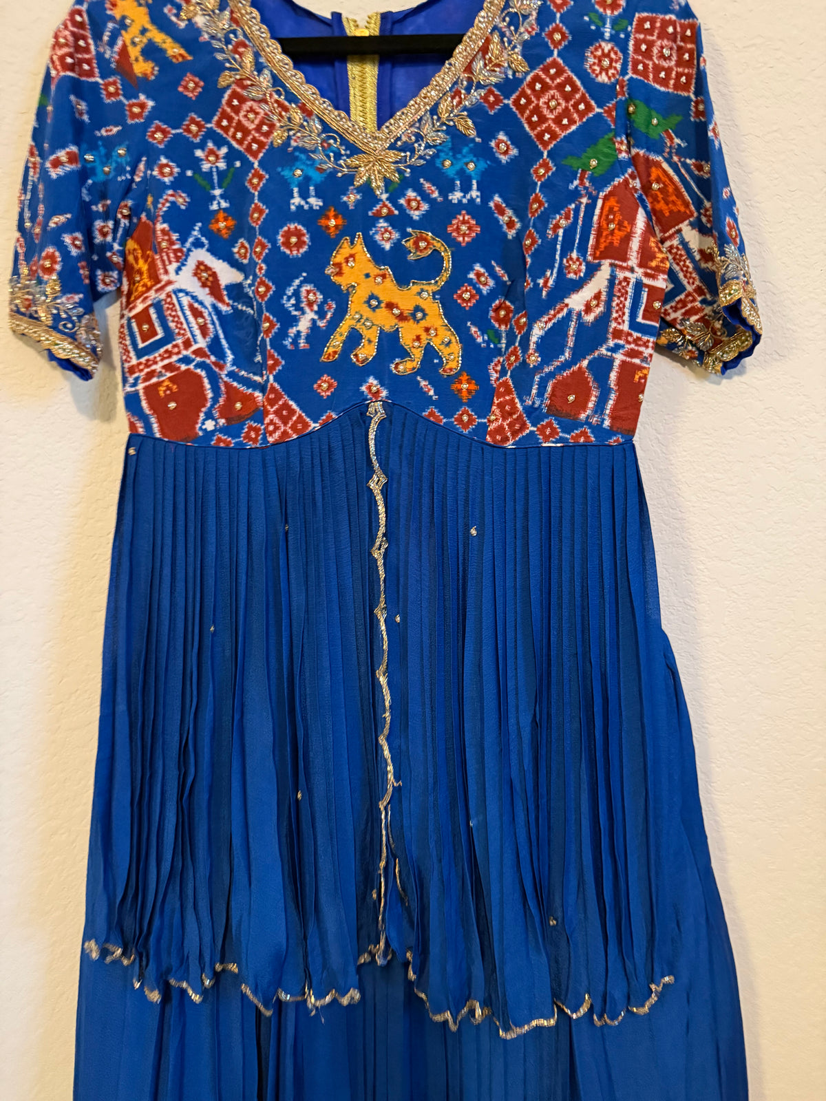 Blue Pure Patola Peplum Top with Skirt Set