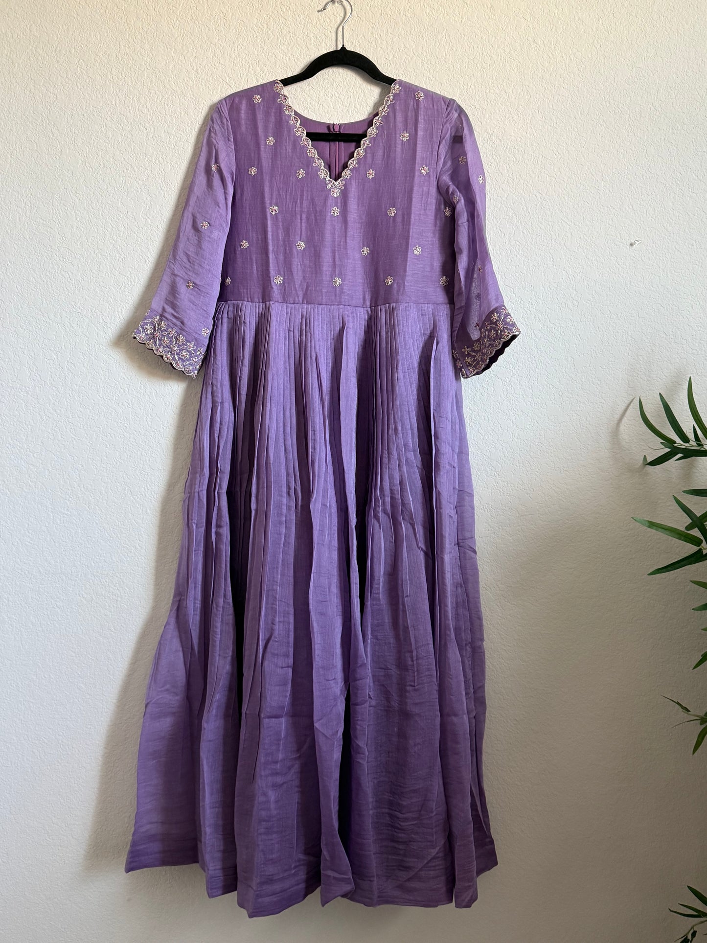 Lilac Mul Chanderi Handwork Designer Dress