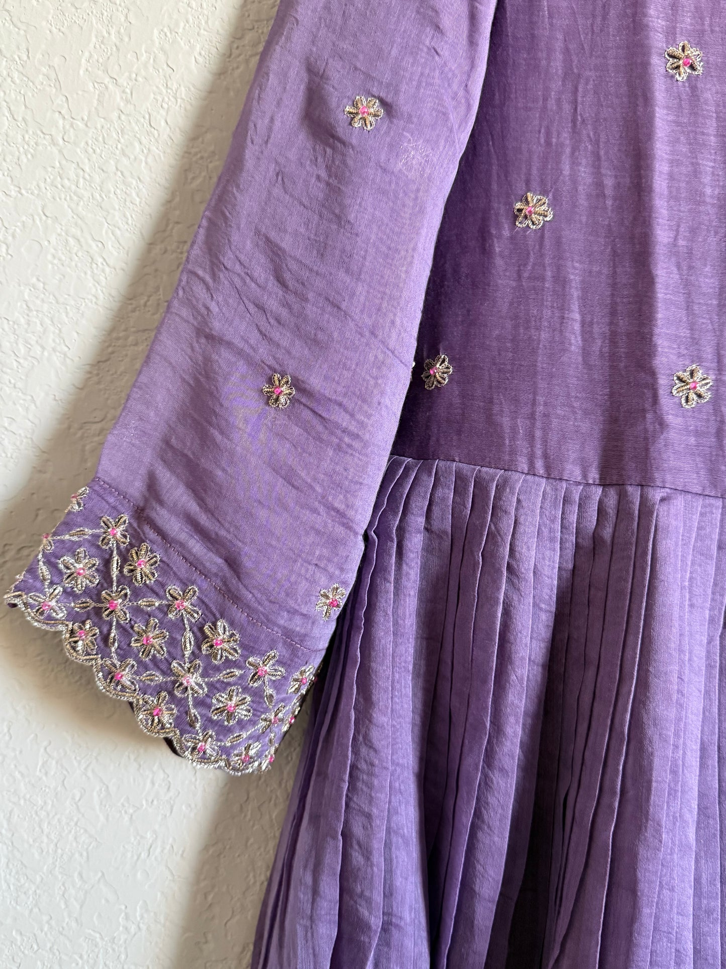 Lilac Mul Chanderi Handwork Designer Dress