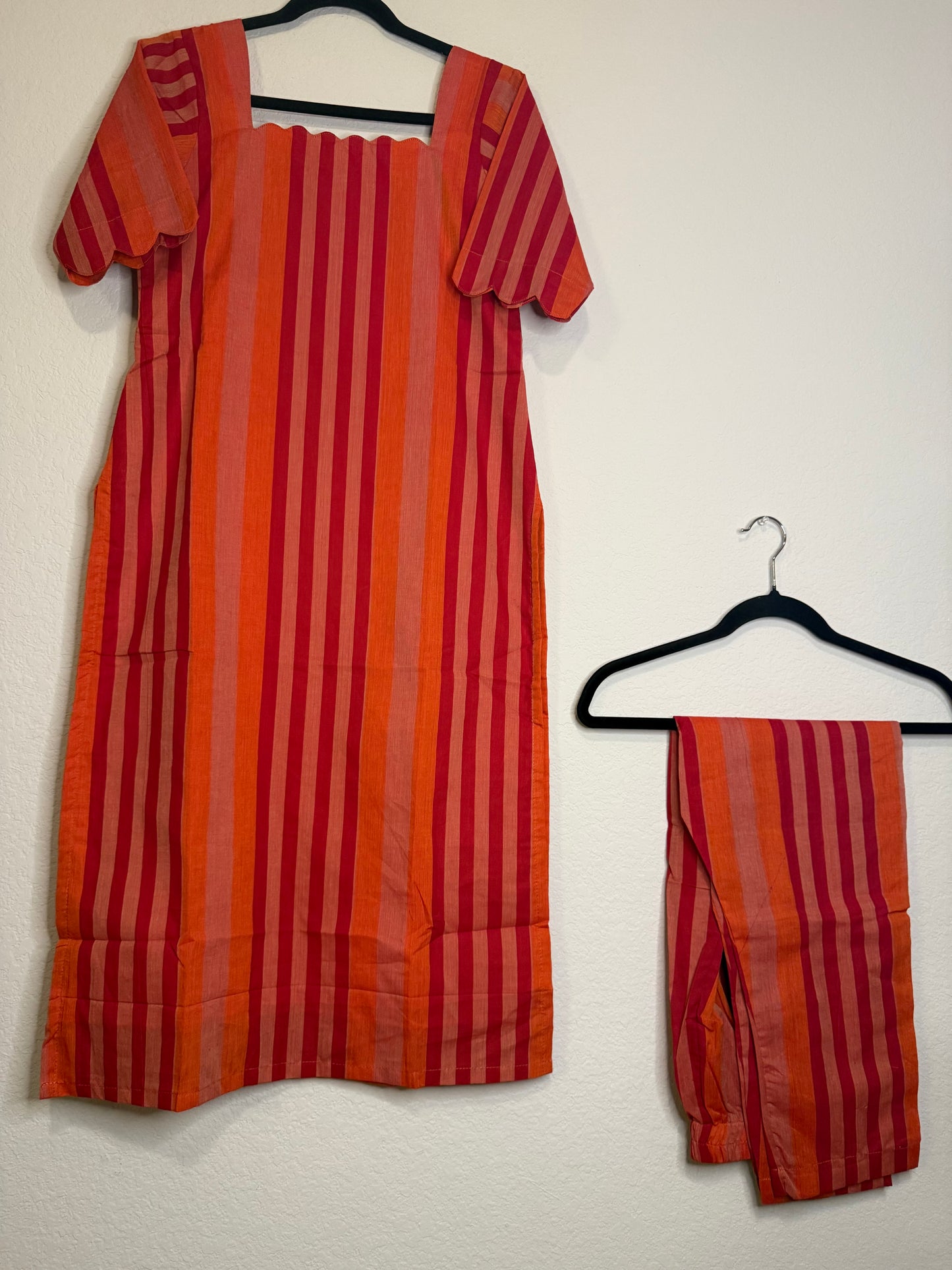 Orange Cotton Straight Cut Customized Coord Set