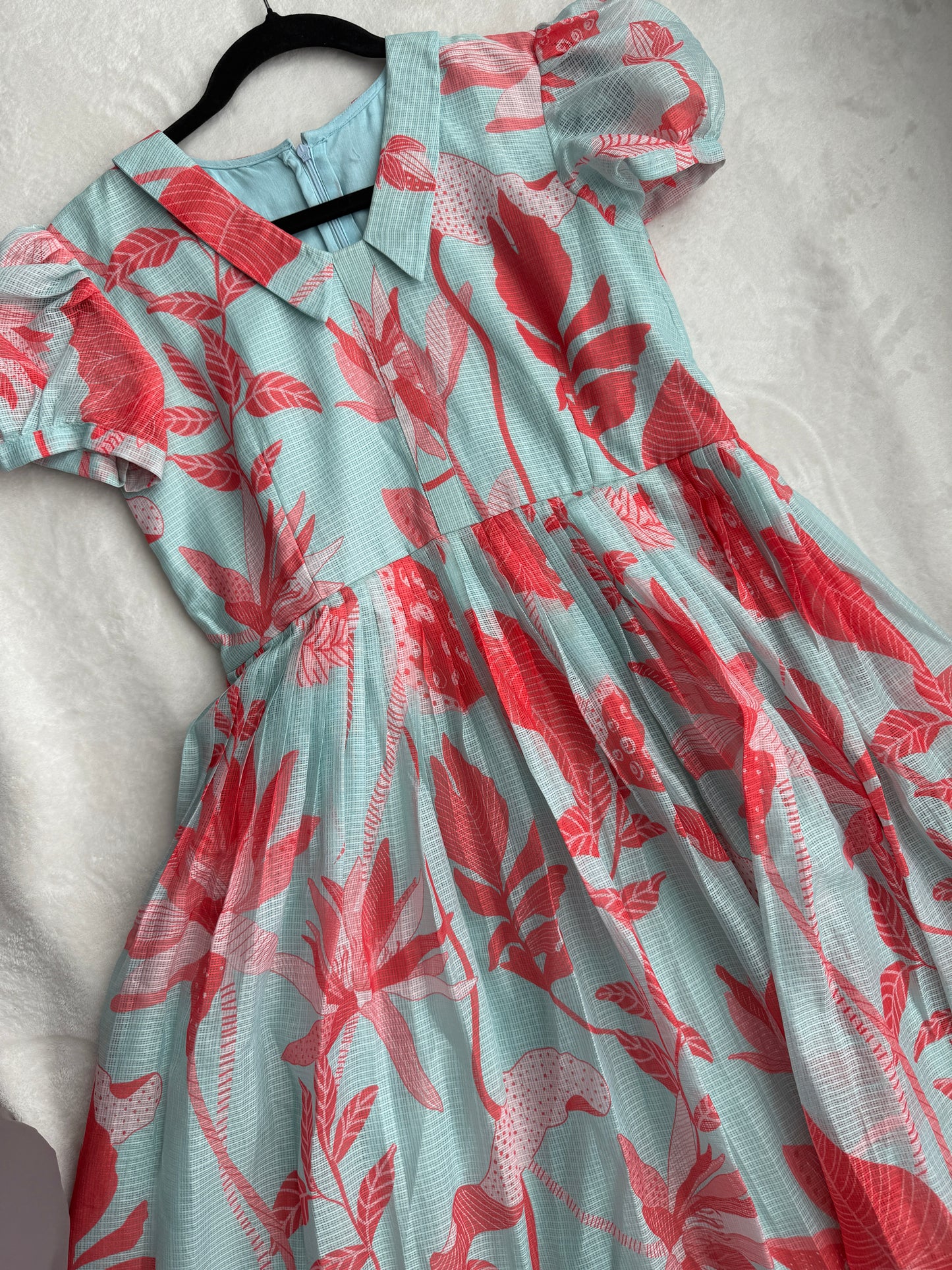 Sky blue floral kota midi dress