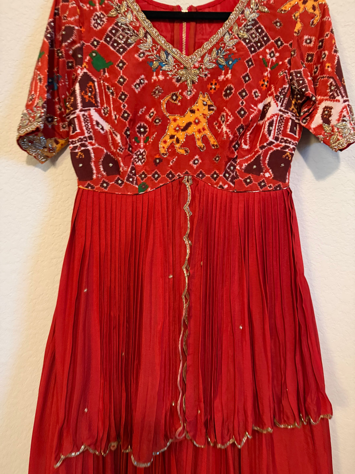 Rust Orange Pure Patola Peplum Top with Skirt Set