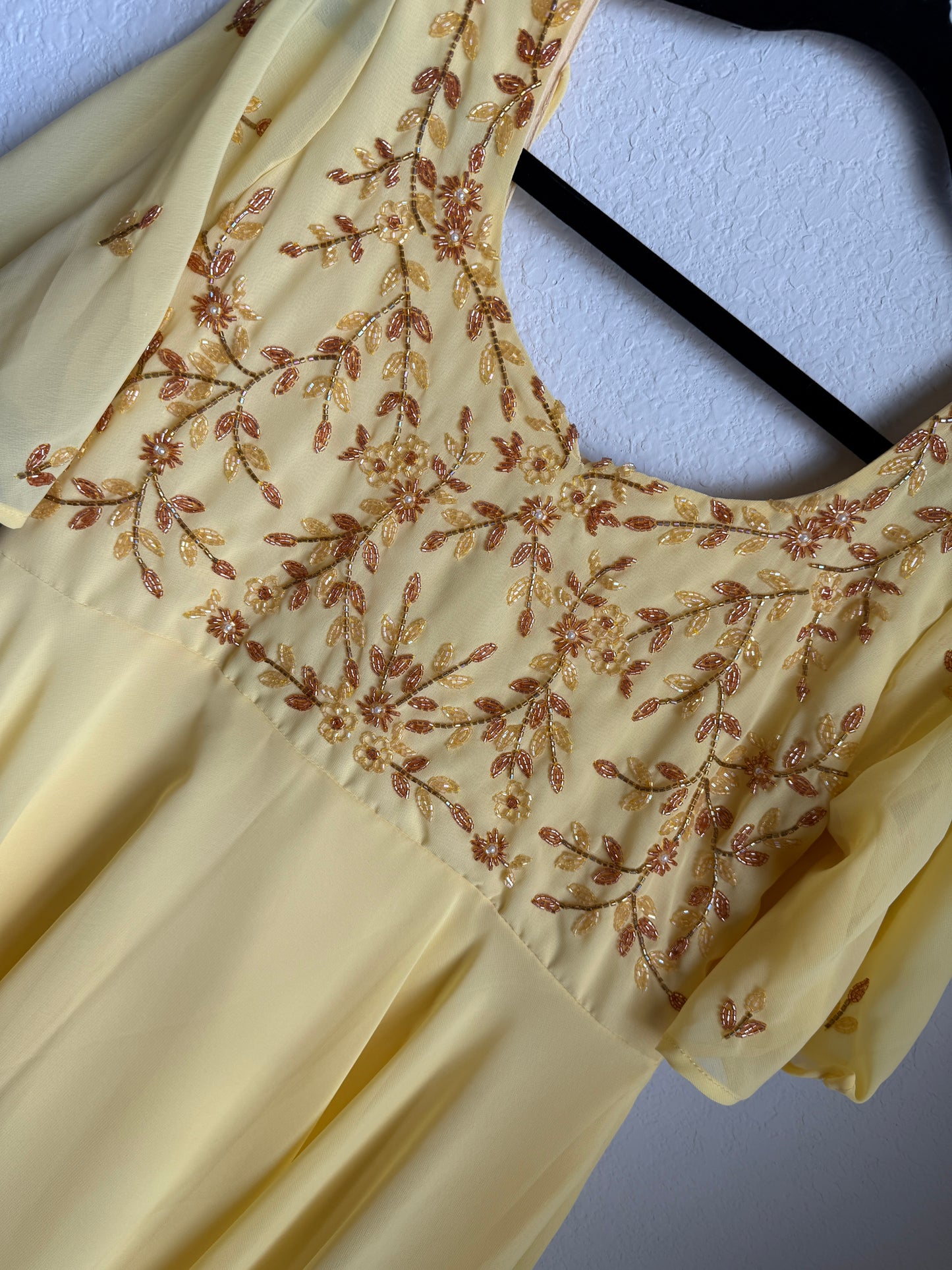 Yellow maggam work georgette heavy flare anarkali tunic
