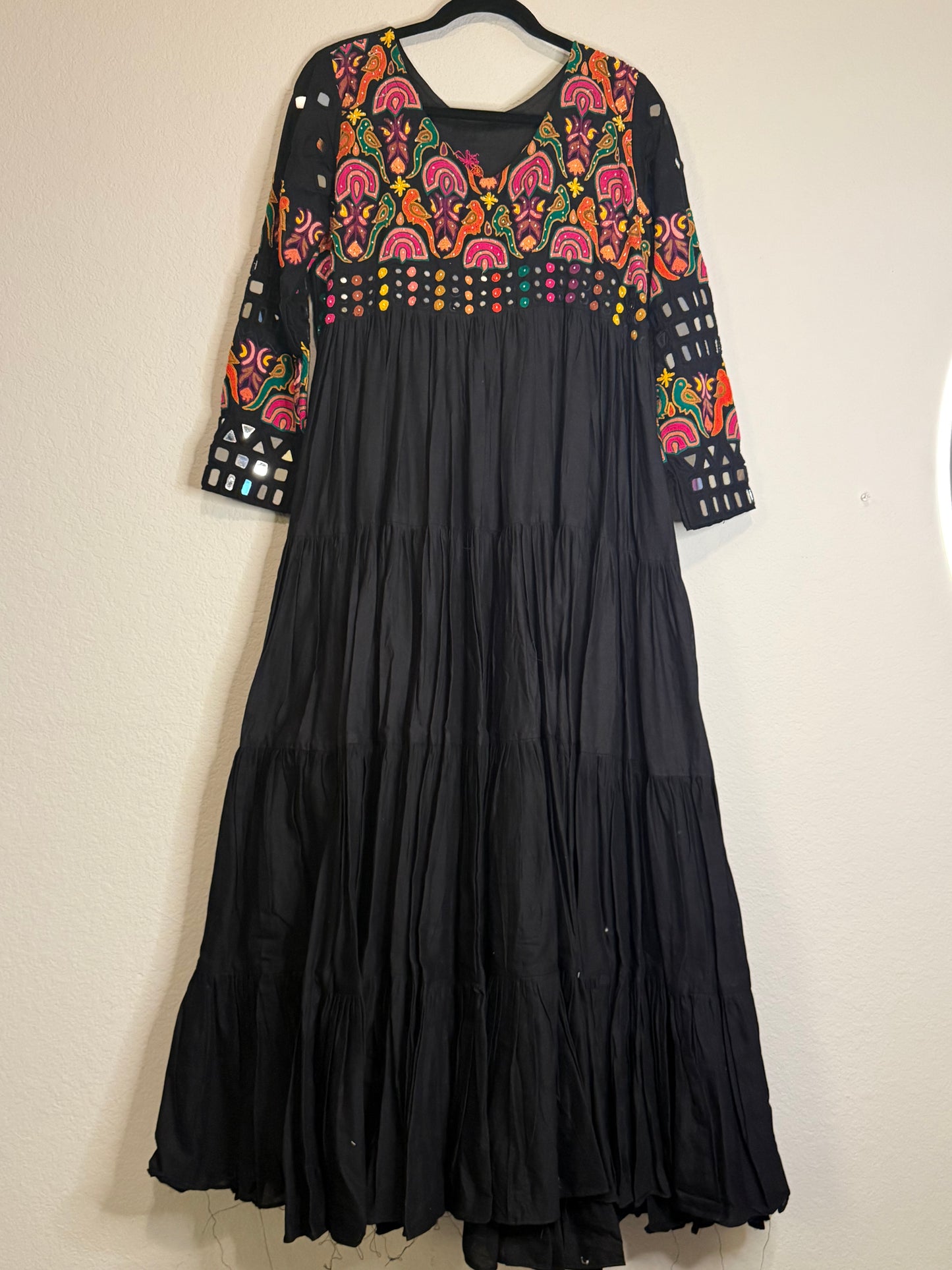 Black Handwork Mirror Work Heavy Flared Anarkali Long Dress