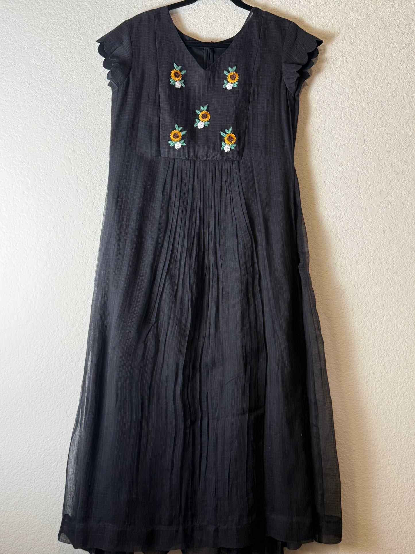 Black Kota Embroidered Dress with short scallop