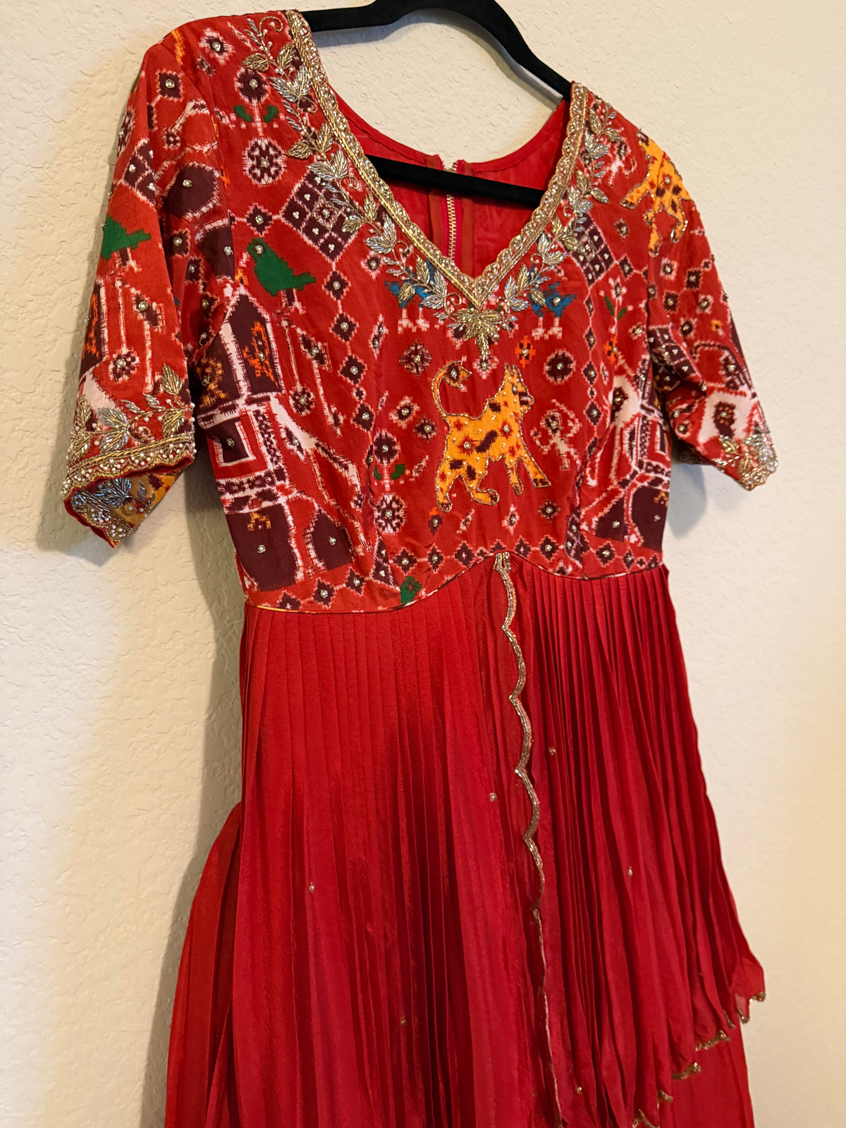 Rust Orange Pure Patola Peplum Top with Skirt Set