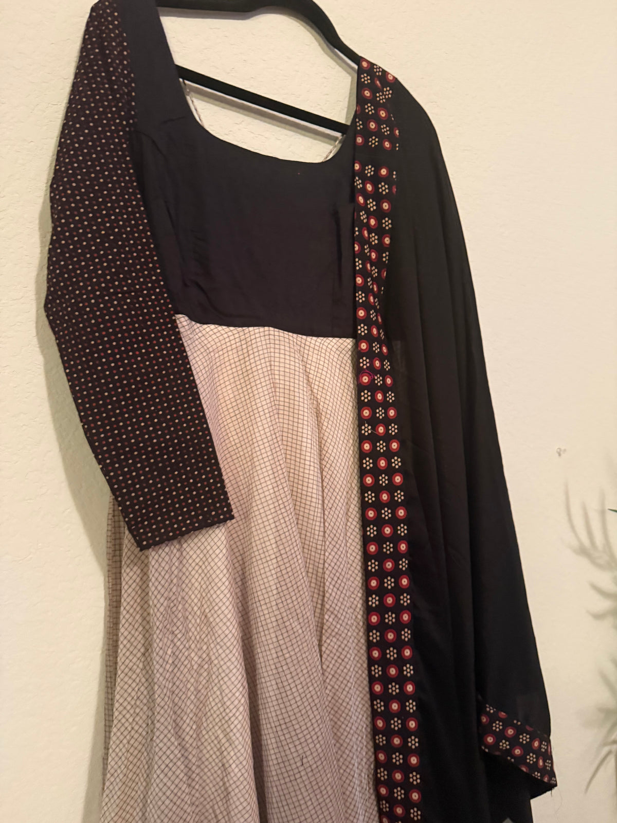 Premium Black Cotton Anarkali Set - Top and Dupatta