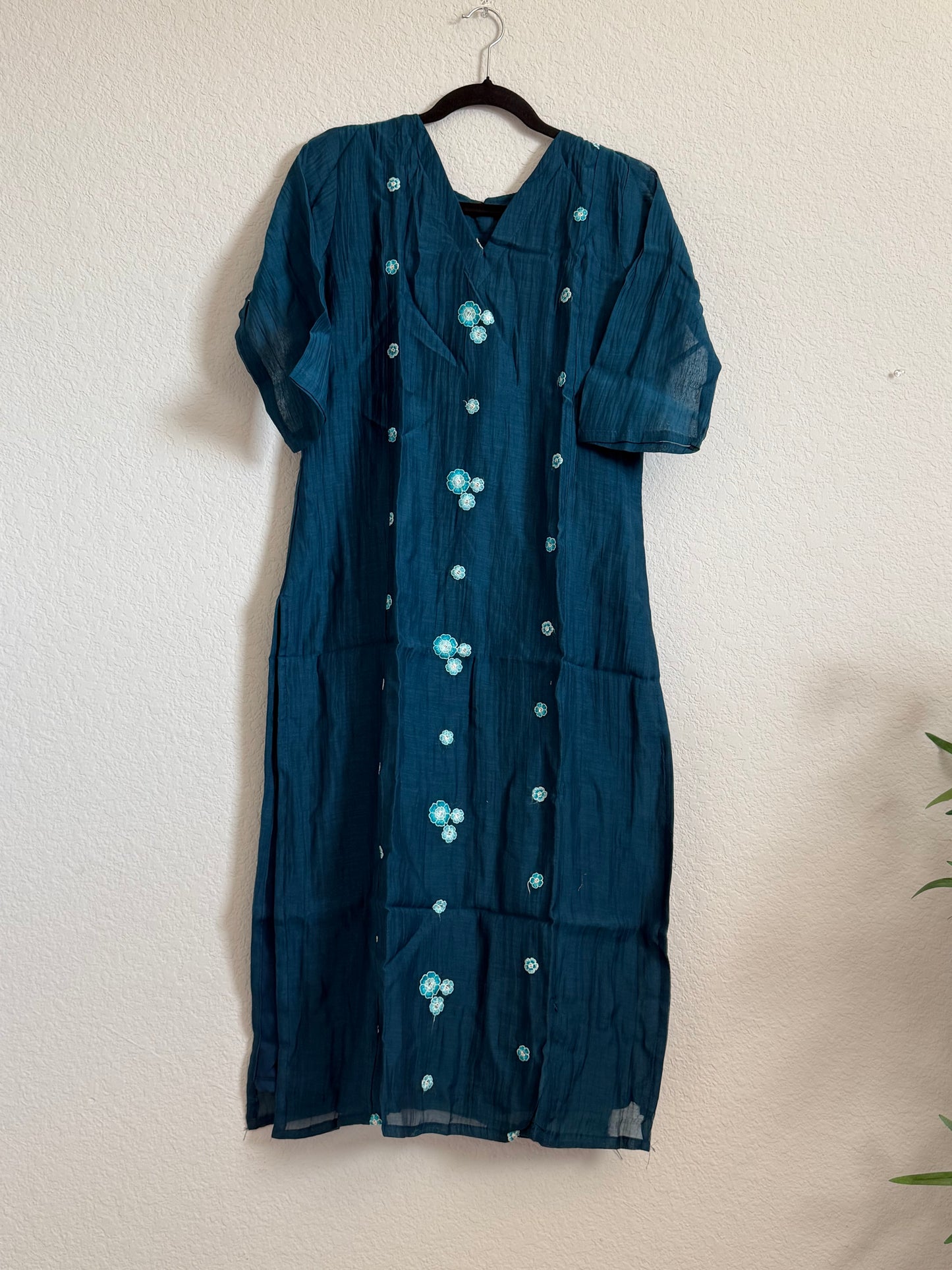 Blue Mul Chanderi Straight Cut Kurti